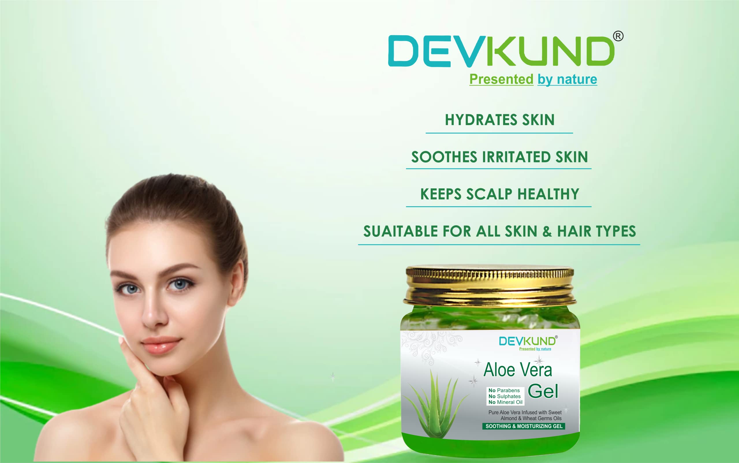 Devkund® Aloe Vera Gel for Face & Hair - 200g Hydrating Moisturizer with Soothing Properties | Multipurpose Skin Care Solution for Sunburn Relief, Dry Skin Treatment & Hair Conditioning
