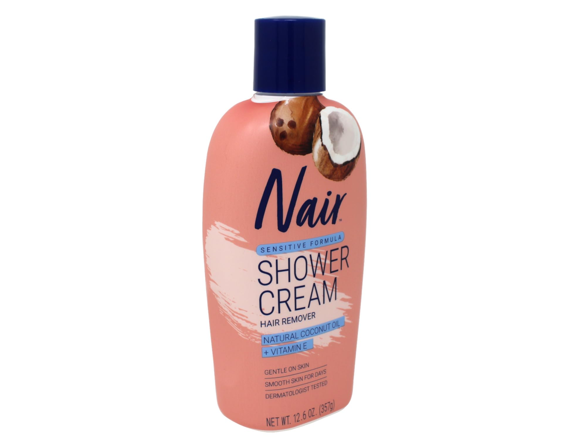 Nair Shower Power Sensitive Hair Removal Cream with Coconut Oil & Vitamin E - 12.6 oz Pump (Pack of 8) for Smooth, Irritation-Free Skin at Home or Salon
