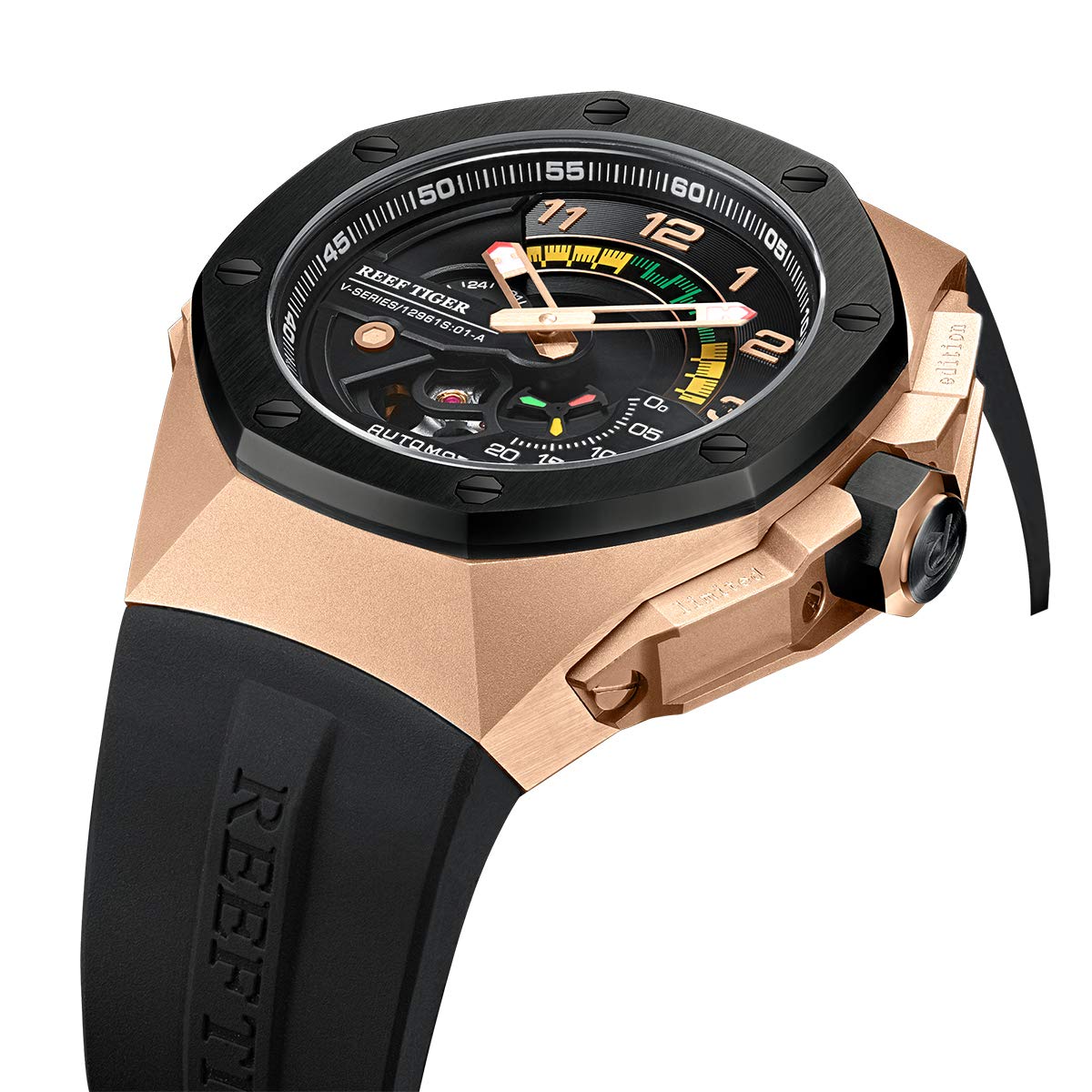 REEF TIGER Luxury Automatic Men's Watch - Rose Gold Sport Chronograph Mechanical Movement RGA92S7 | Perfect for Business, Casual Wear & Outdoor Activities