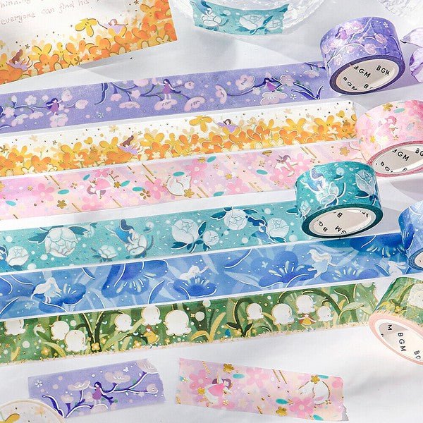 BGM Flower Tale Series 20mm Decorative Washi Tape - Floral Pattern Masking Tape for Scrapbooking, Journaling, DIY Crafts & Home Decor