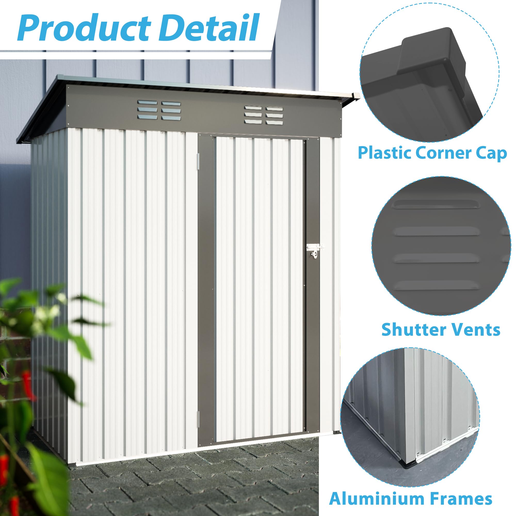 5x3 FT Metal Storage Shed - Outdoor Utility Shed with Lockable Single Door & 2 Air Vents | Waterproof & UV-Resistant Steel Garden Shed for Tools, Equipment & Backyard Storage | Perfect for Patio, Lawn Care & Outdoor Organization
