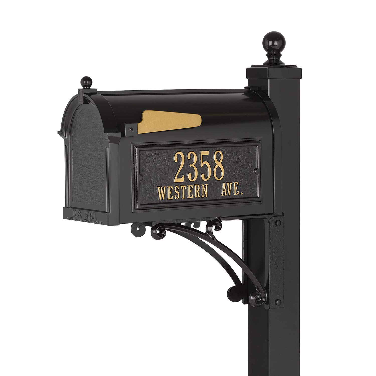 Whitehall Products 16536 Deluxe Mailbox Package in Black - Durable Weather-Resistant Mailbox for Home & Business Use