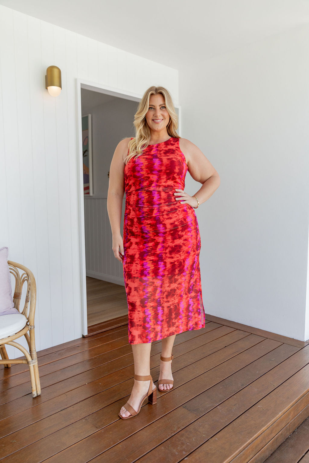 Teagan Mesh Midi Dress in Red | Flowy Summer Dress for Women | Perfect for Beach Vacations, Date Nights & Outdoor Parties
