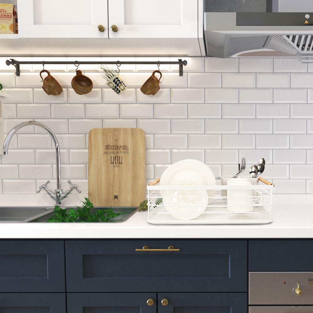 Modern Wooden Handle Dish Rack & Drain Board - 16.5