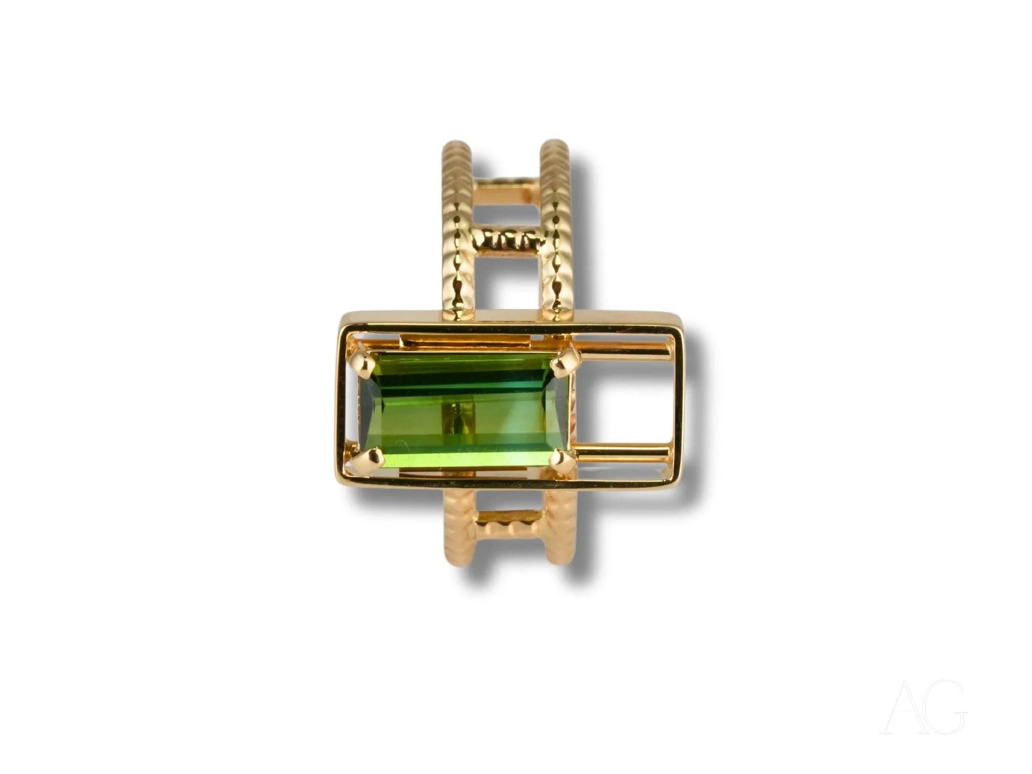 18K Gold Green Tourmaline Slide On Top Ring for Women - Emerald Edge Statement Jewelry - Perfect for Weddings, Parties & Special Occasions
