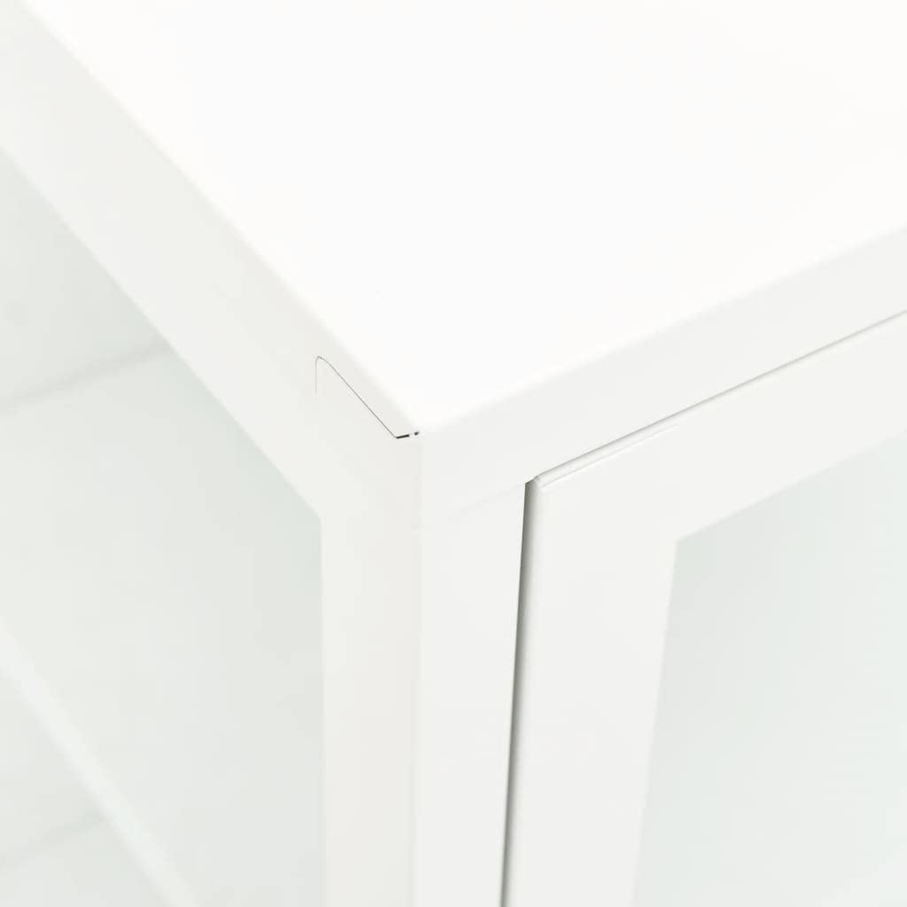 FAMIROSA White Steel Sideboard Cabinet with Tempered Glass - 15