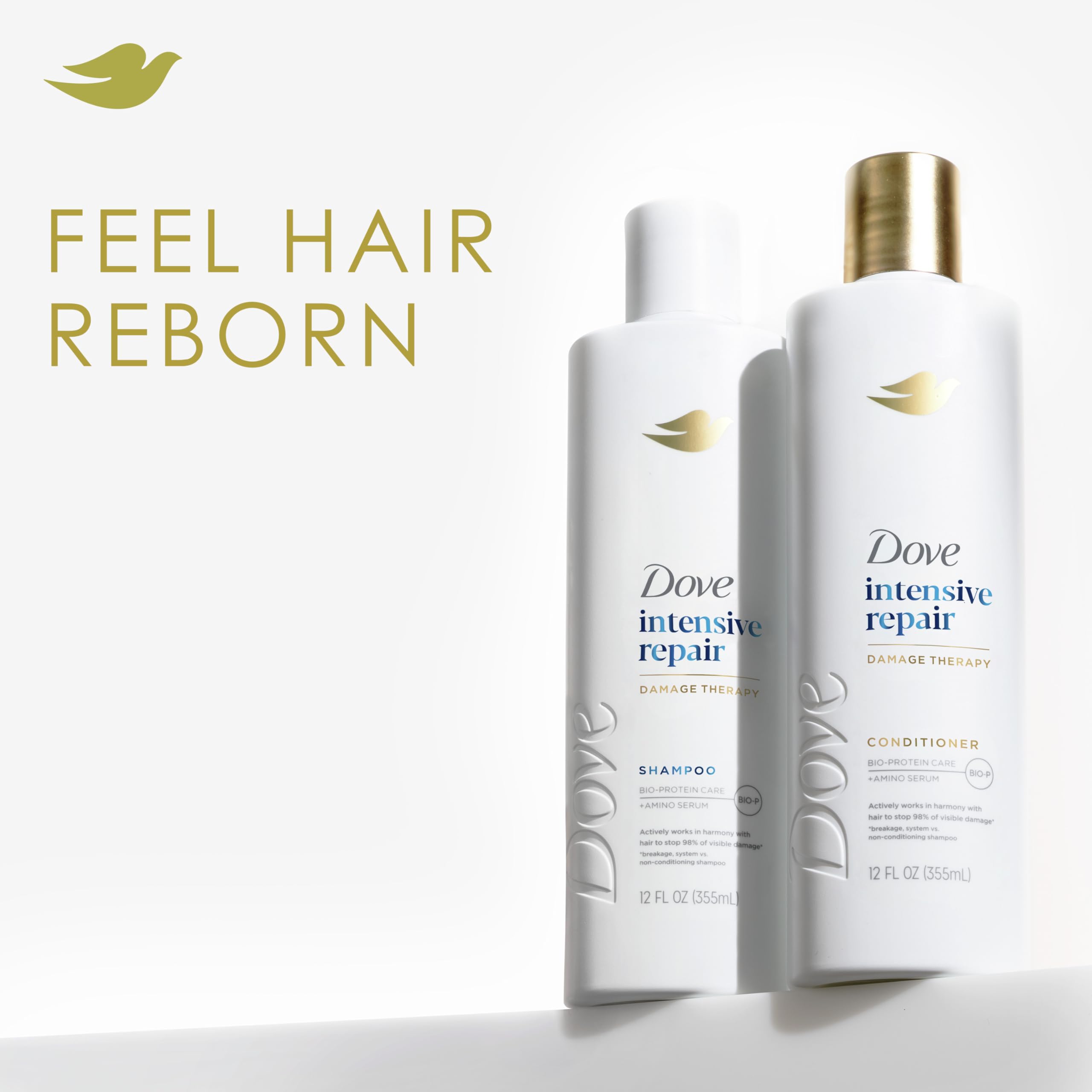 Dove Intensive Repair Shampoo and Conditioner Set - 2 x 12 Fl Oz with Bio-Protein & Amino Serum for Damaged Hair - Deep Nourishing Hair Care for Dry, Brittle Hair - Perfect for Daily Use at Home or Salon
