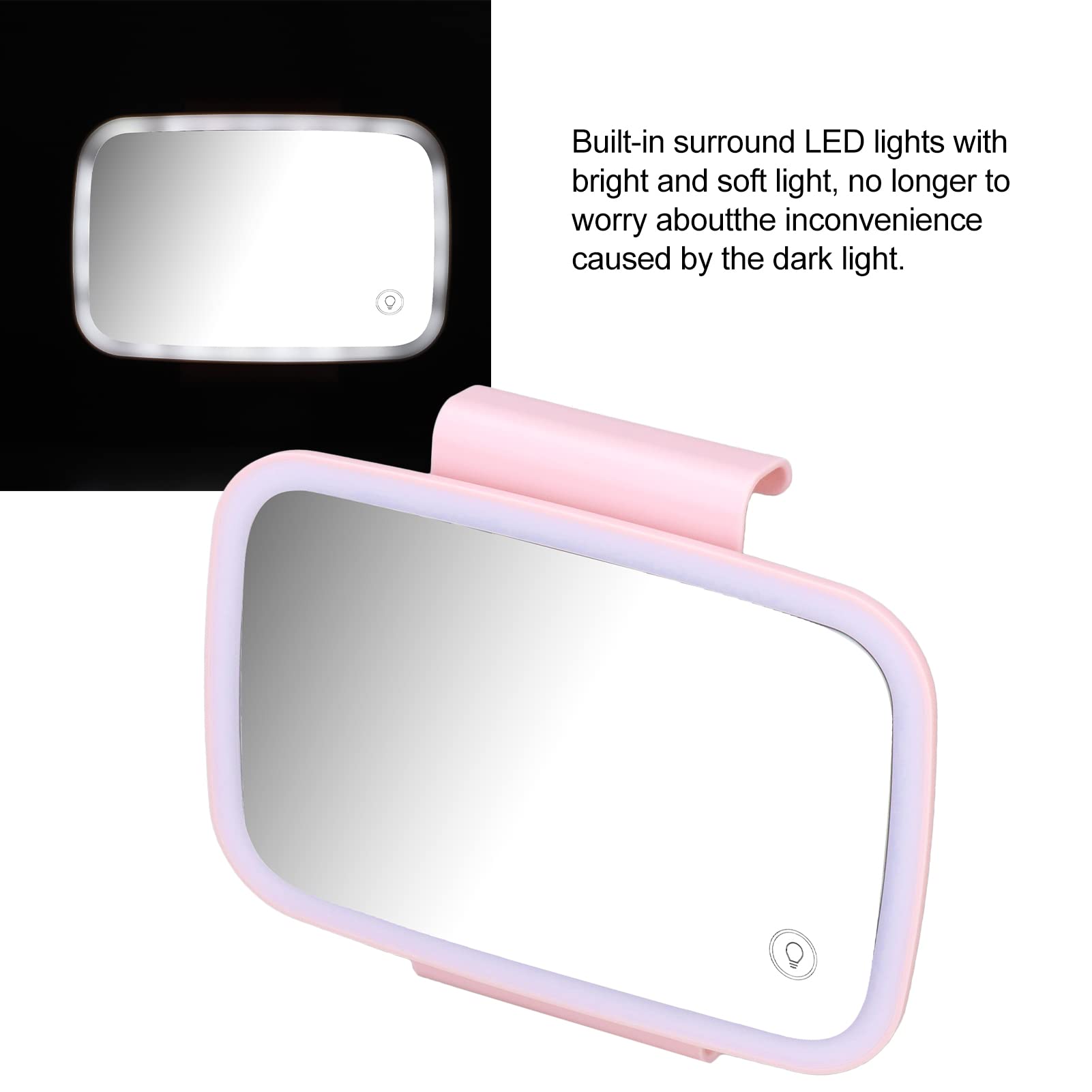 Car Makeup Mirror with LED Lights - Touch Screen Vanity Mirror for Women, Pink - Perfect for On-the-Go Makeup in Car, Travel & Daily Commute