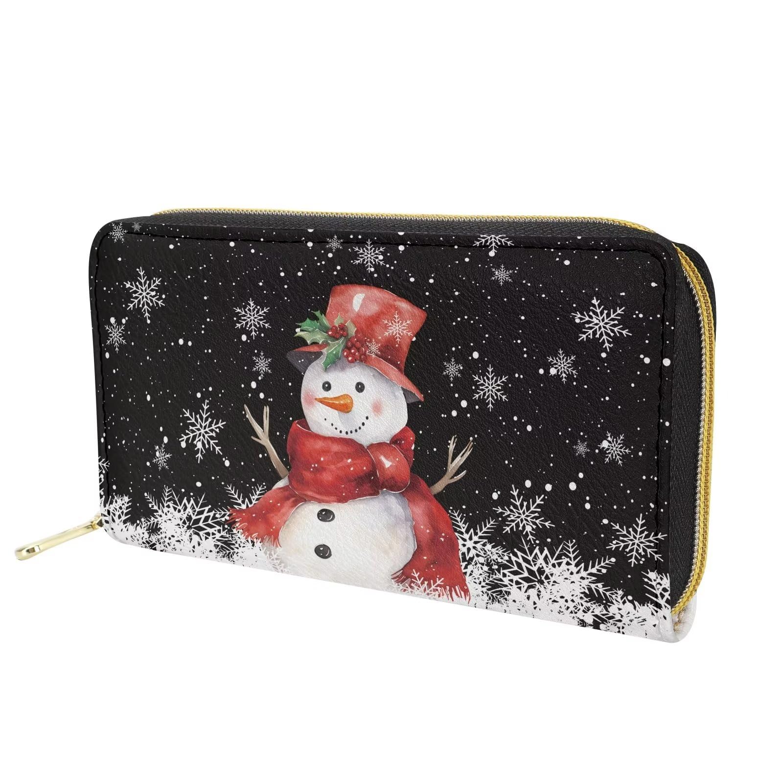 Multi-Functional Women's Carry on Wallet - Essential Cash Organizer for Daily Use, Cute Ladies Wallet with Snowman Design - Perfect for Travel, Shopping & Christmas Gifts (Red)