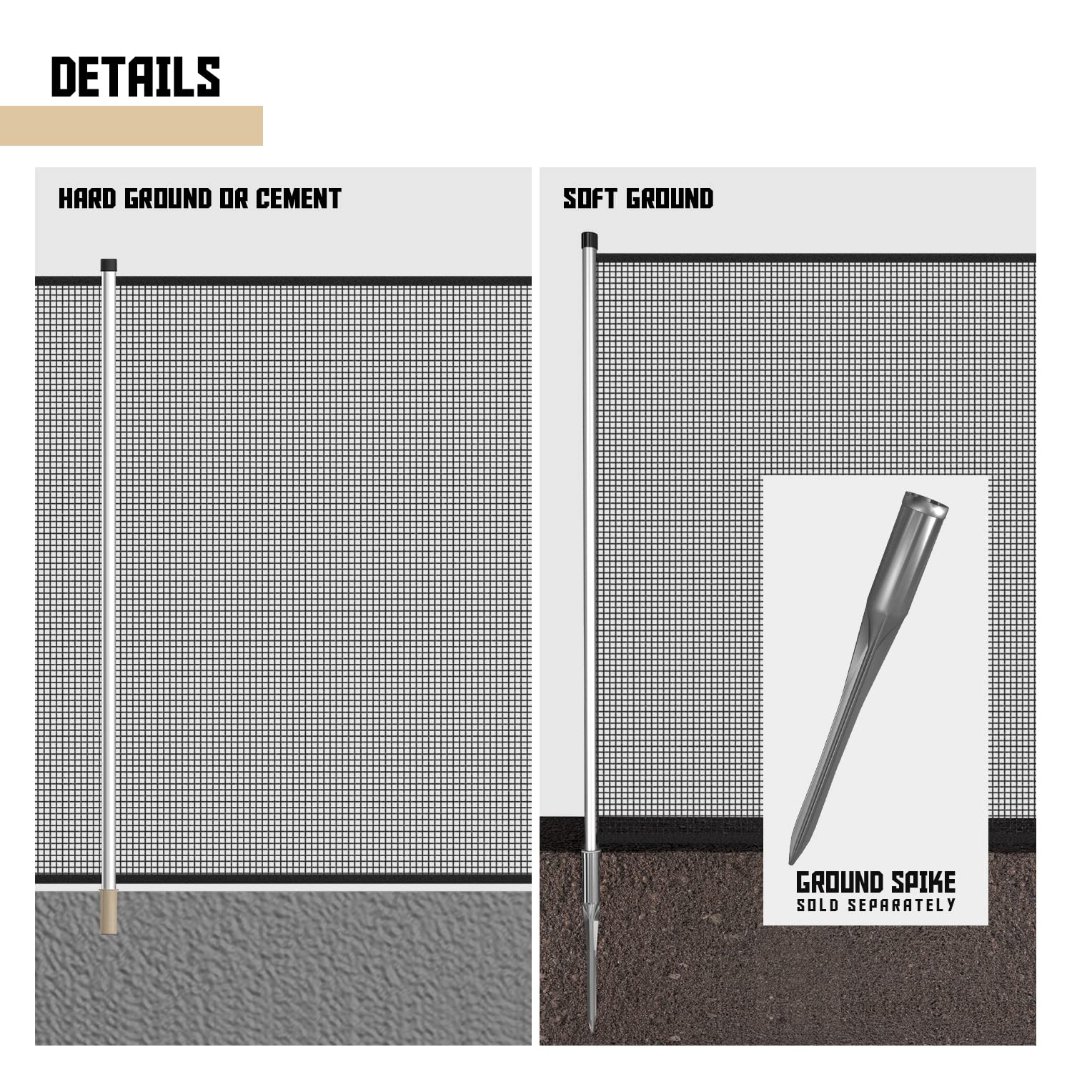 TANG Removable Safety Mesh Pool Fence for Inground Pools - 6'x10' Outdoor Yard Fencing with Stand Poles - Backyard Garden & Pet Barrier for Dogs & Chickens - Perfect for Swimming Pool Safety, Play Area Protection & Pet Containment