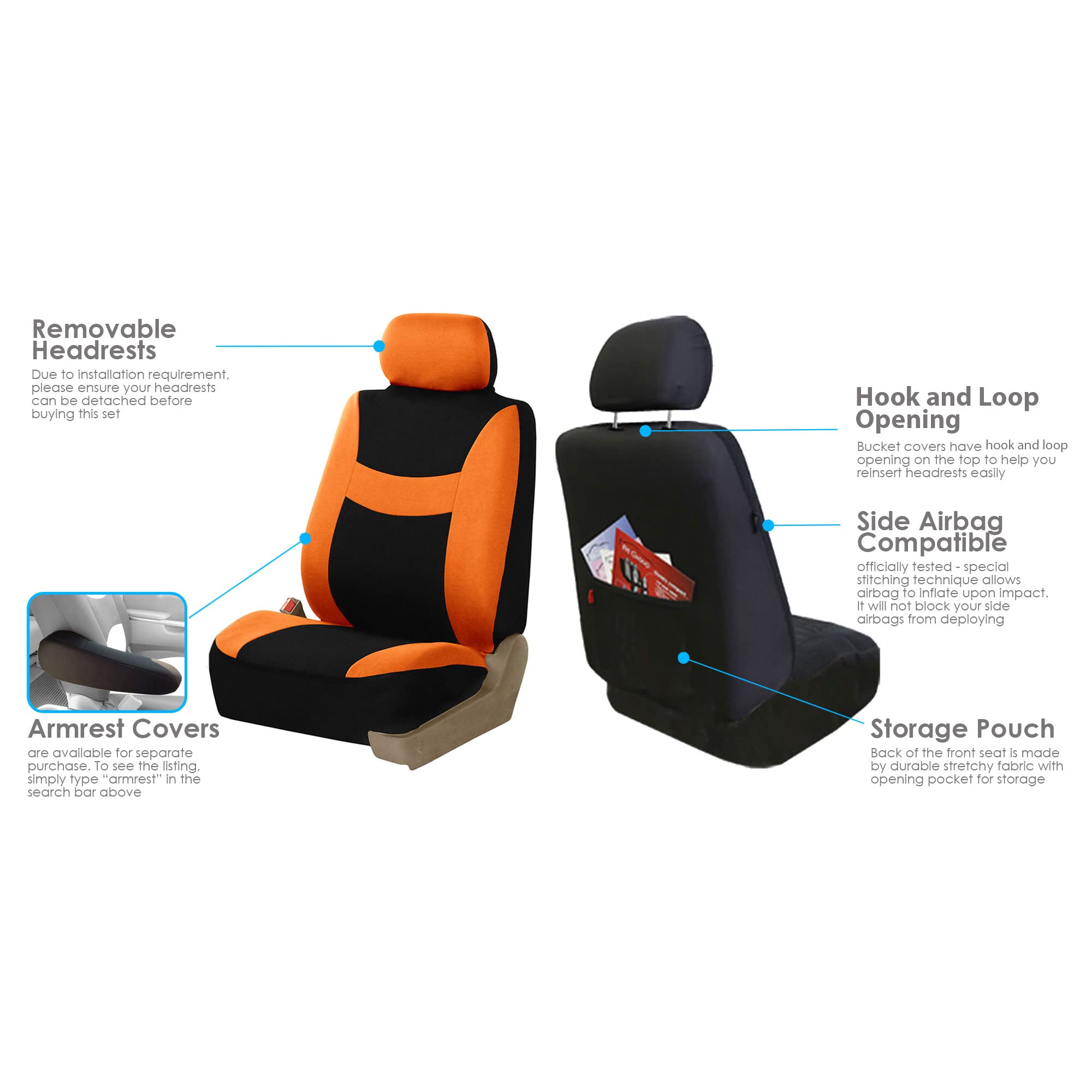 FH Group Universal Fit 3-Row Automotive Seat Covers - Lightweight Breezy Flat Cloth Design with Airbag Compatibility (Orange) - Perfect for Cars, Trucks & SUVs - Ideal for Road Trips, Daily Commutes and Family Outings