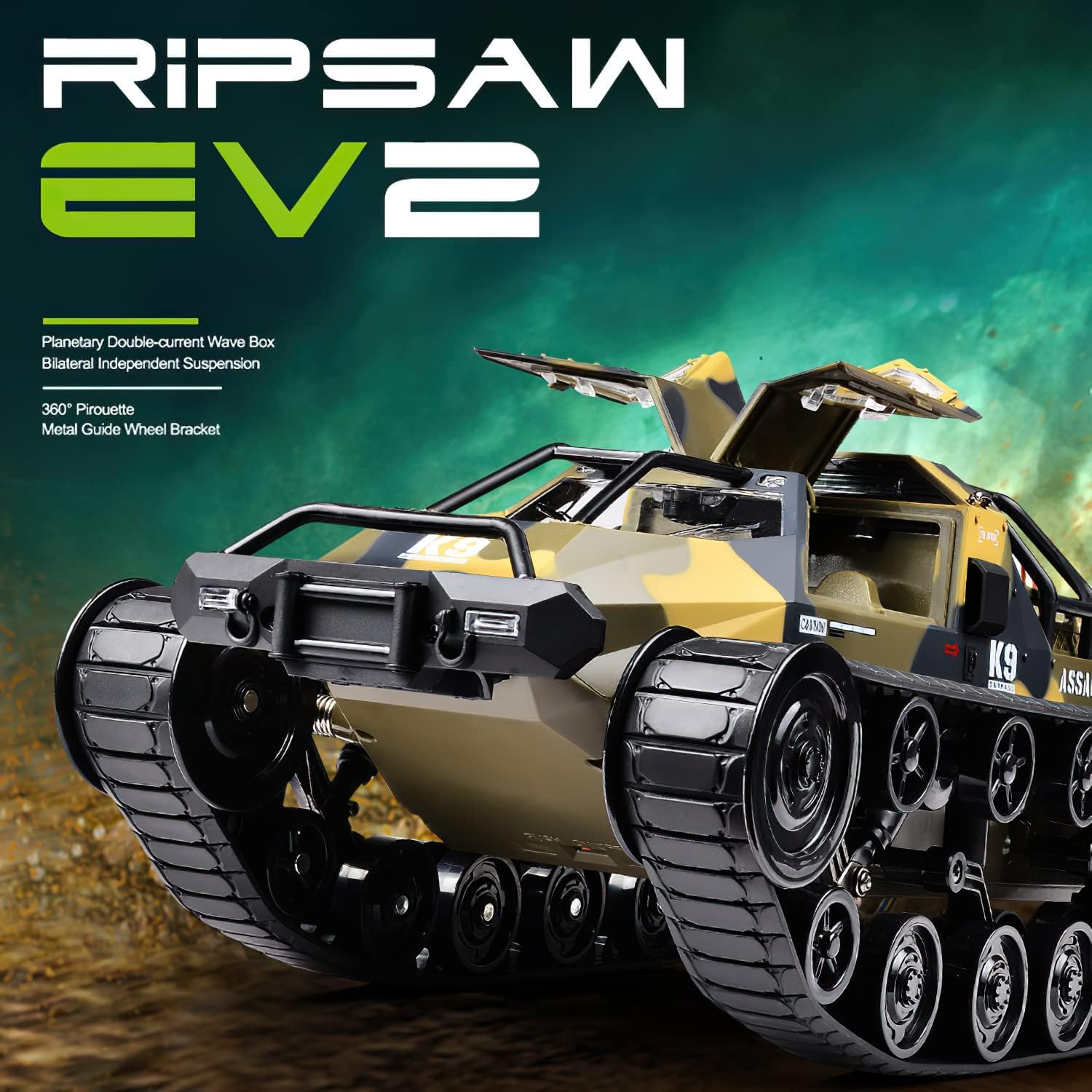 1:12 Scale 2.4Ghz Remote Control Tank - All Terrain 4WD Off-Road RC Crawler with 360° Rotating & Drifting, 2 Rechargeable Batteries - Perfect for Outdoor Adventure, Backyard Play & RC Hobbyists (Yellow)