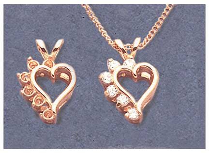 Solid Sterling Silver or 14kt Gold 6 Stone Fancy Heart Pendant Setting - 2mm Round Gemstone Jewelry - Handmade in USA (161 245/141 245) - Perfect for Valentine's Gifts, Anniversary Presents & Romantic Occasions