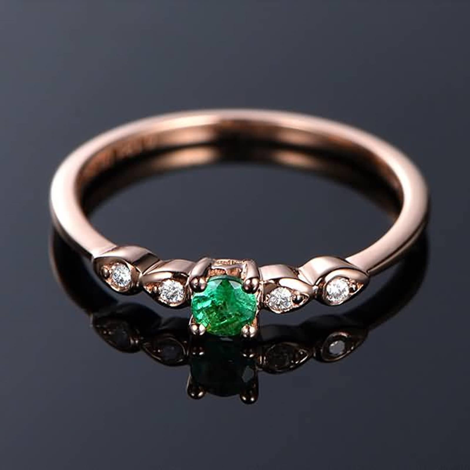 18K Yellow Gold Women's Emerald Engagement Ring - 0.15ct Green Gemstone for Proposal, Anniversary & Special Occasions