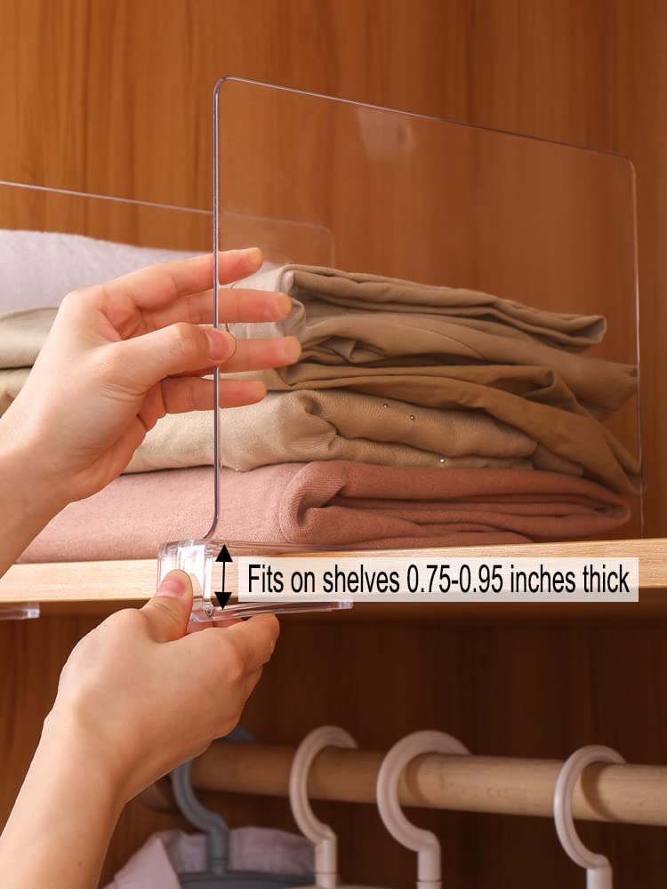 8-Pack Clear Acrylic Shelf Dividers for Closet, Kitchen & Bedroom Organization - Perfect for Organizing Clothes, Books, Towels, Hats and Purses - Space Saving Storage Solution for Home & Office