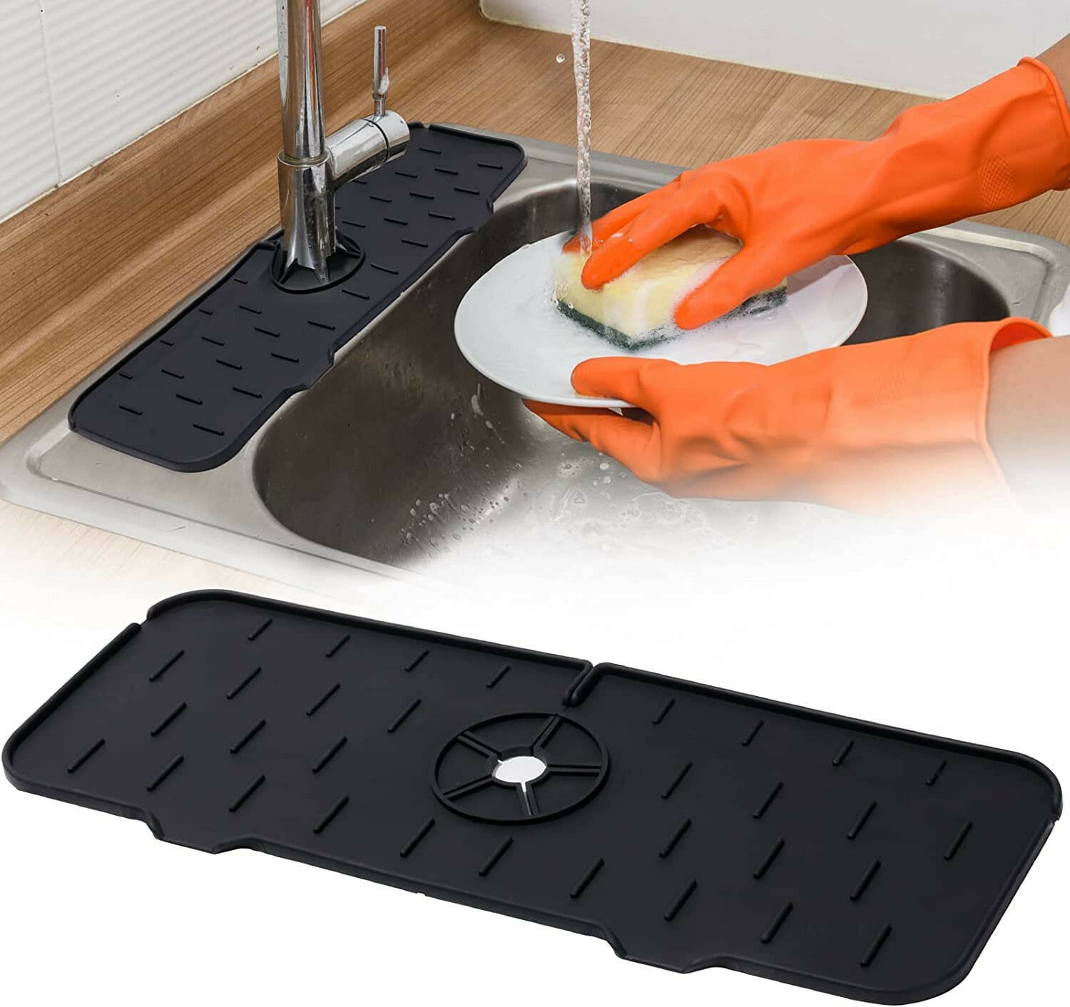 Anti-Splash Silicone Sink Mat - Customizable Kitchen Faucet Splash Guard Pad for Water Drying & Protection - Black - Perfect for Kitchen Sinks, Countertops & Wet Areas