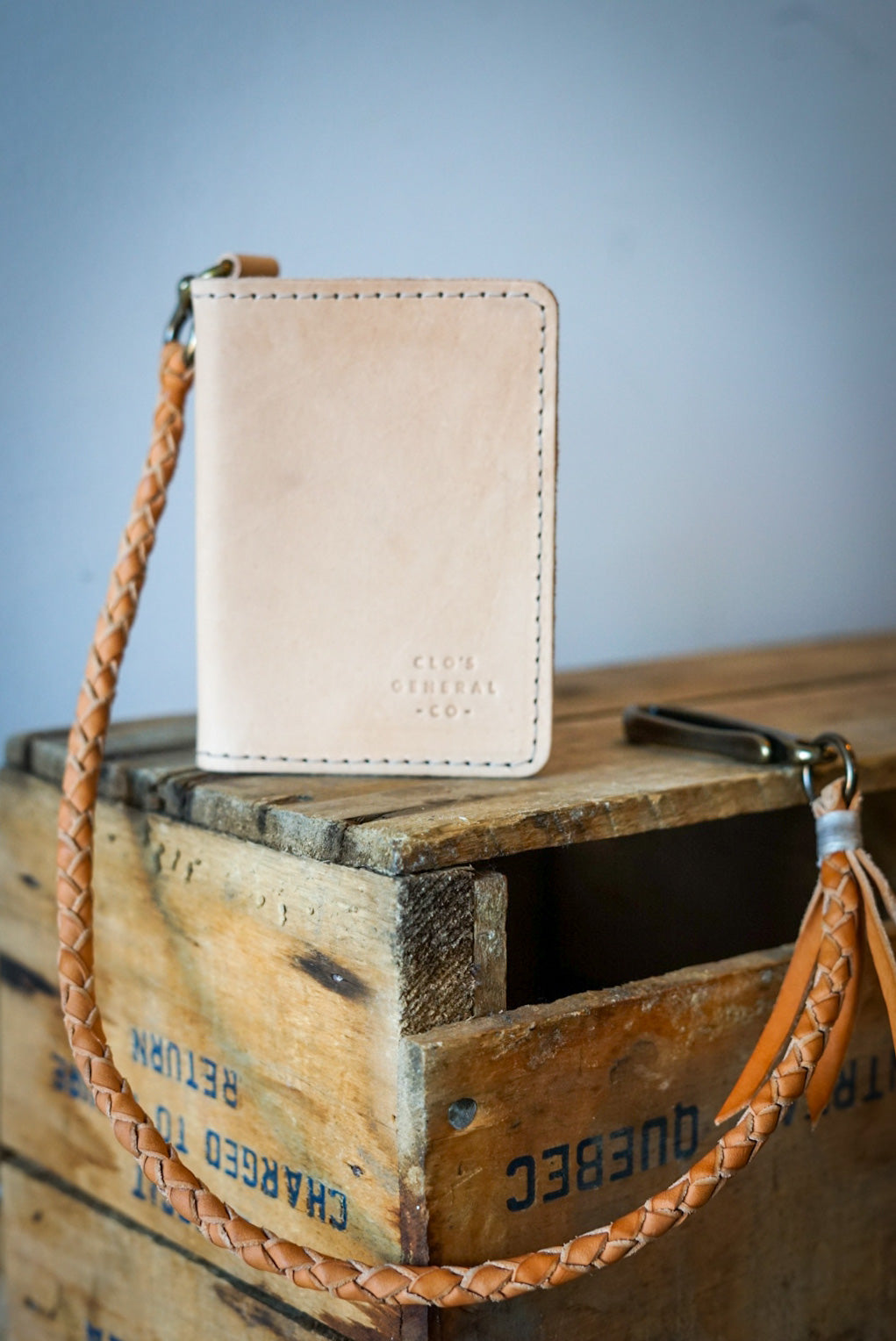 Mini Trucker Wallet with Braided Lanyard - Genuine Natural Vegetable Tanned Leather - Compact RFID Blocking Bifold Wallet for Men - Perfect for Travel, Work & Everyday Carry