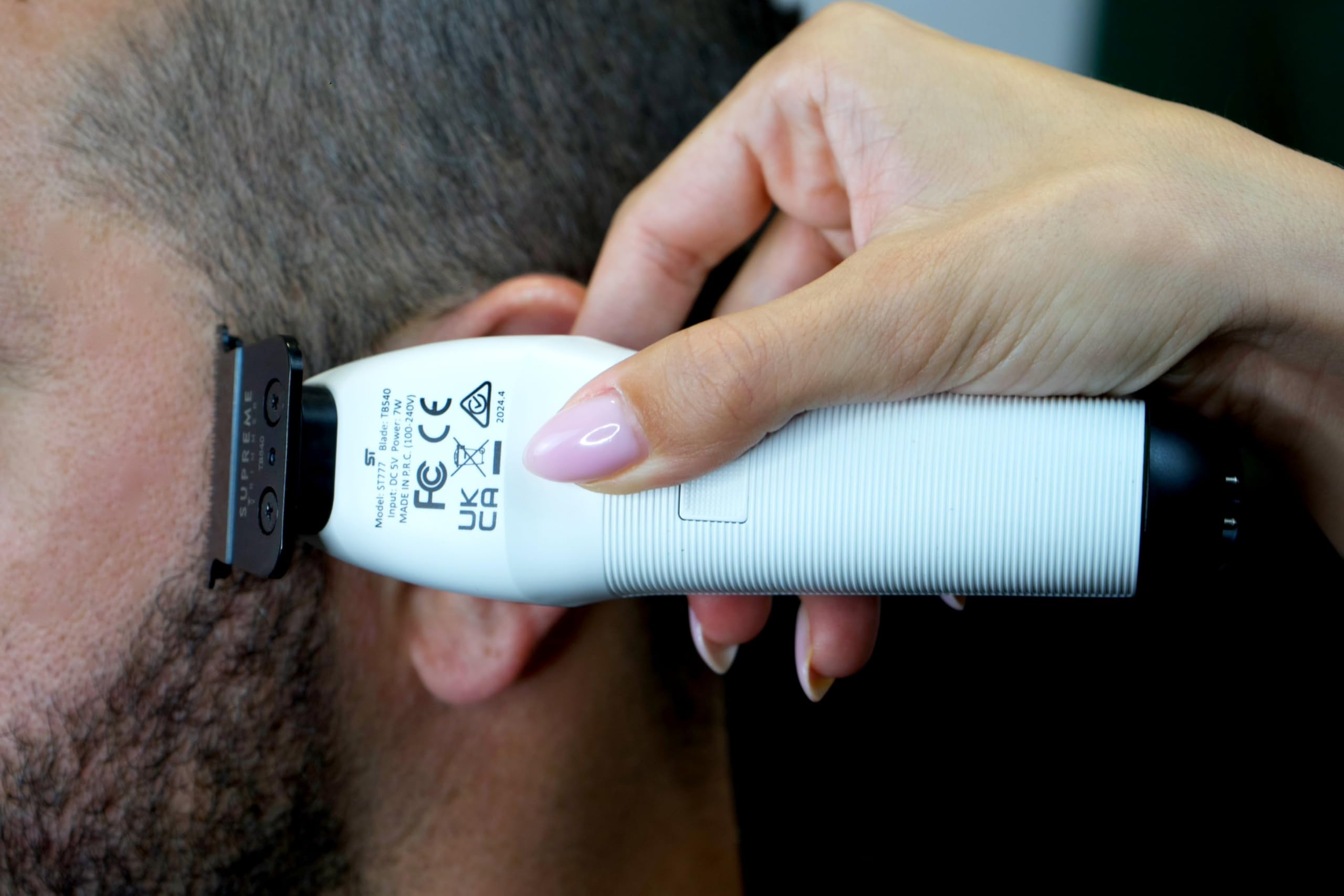 Professional Supreme Trimmer ST777 - Cordless Rechargeable Zero Gap Hair Clipper for Barbers & Stylists | 7500 RPM High Power, Removable Lithium Battery, Smart USB Charging Stand with Phone Charger (White) | Perfect for Salon, Home Haircuts & Beard Trimming