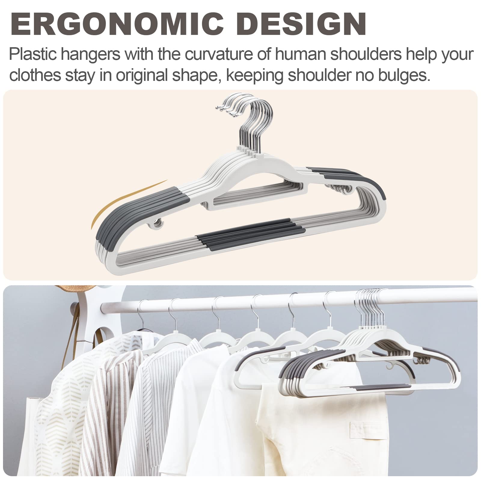 50 Pack Heavy Duty Plastic Hangers - Non Slip, Non-Staining Space Saving Clothes Hangers (17.1 Inch) for Wet/Dry Garments - Perfect for Closet Organization, Laundry Room & Retail Stores - Gray