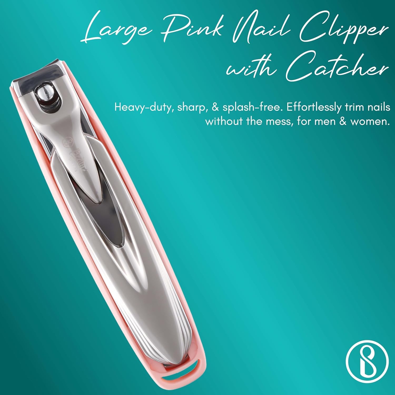 Beauté Secrets Professional Nail Clipper Set with Splash-Proof Storage Box - Large Detachable Fingernail & Toenail Clippers, Easy Clean Nail Trimmer with Nail Files for Men & Women (Pink) - Perfect for Home, Travel & Salon Use
