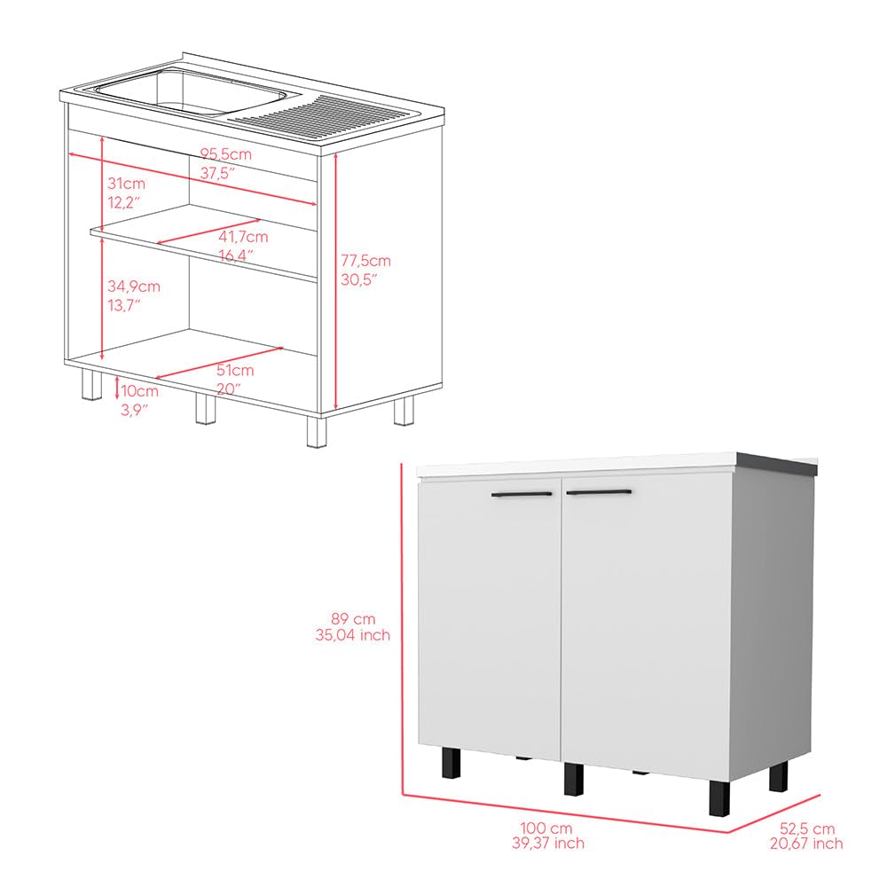 Tuhome Napoles 2 Utility Sink with Cabinet - Stainless Steel Countertop for Laundry Room, Garage & Workshop - Heavy Duty Commercial Grade Sink with Storage