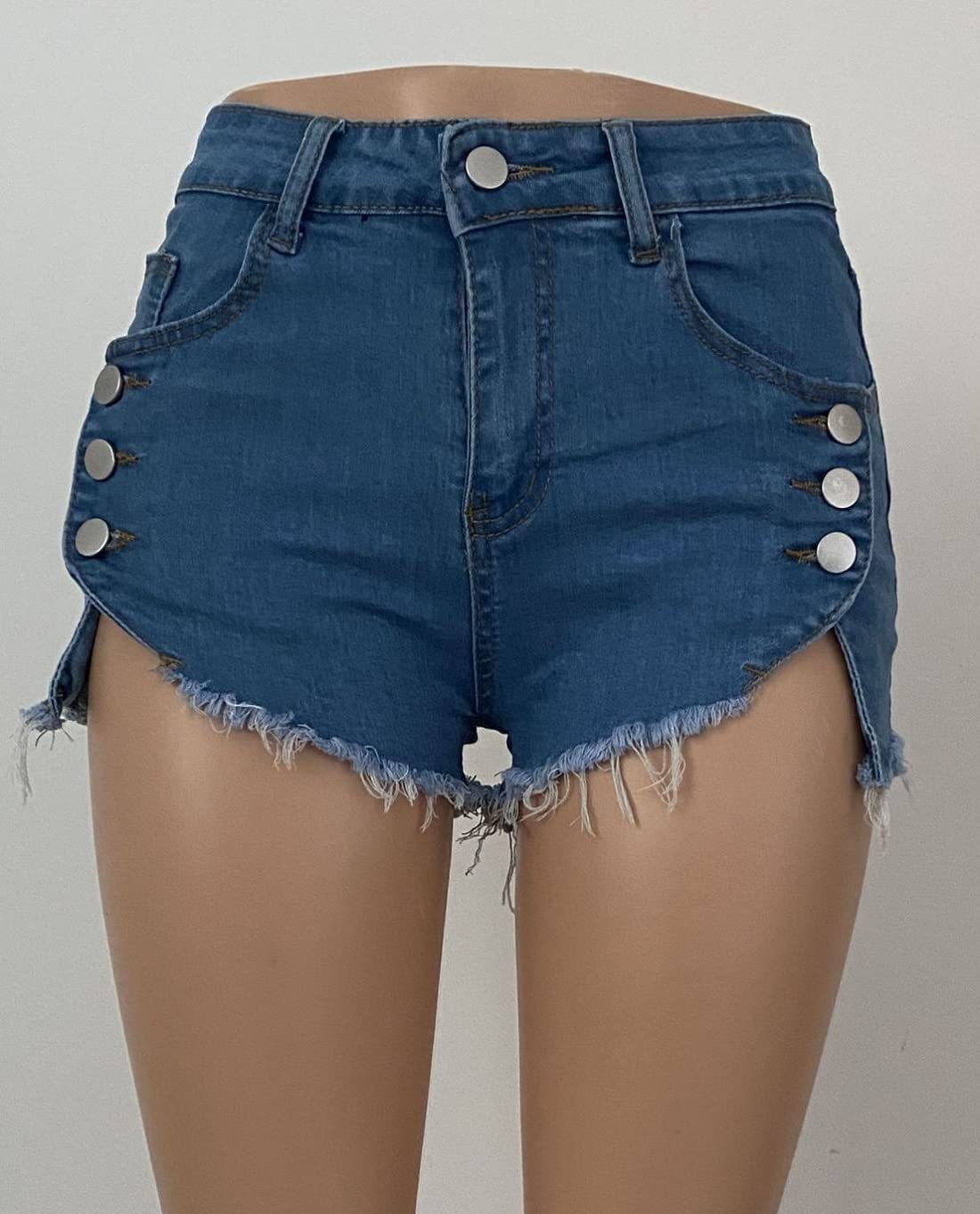 CHARTOU Women's Sexy High Waist Side Button Distressed Denim Shorts with Raw Hem - Perfect for Summer Outfits, Beach Vacations & Casual Street Style