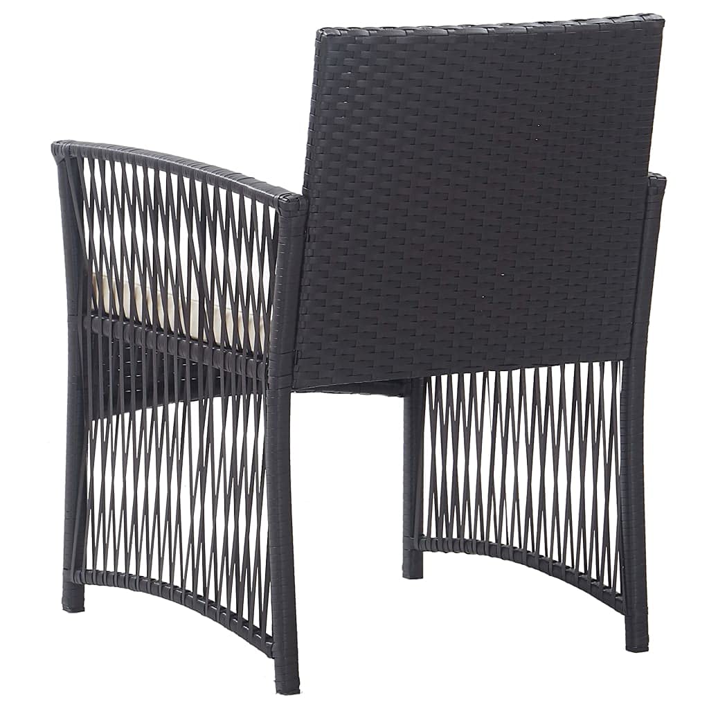 2-Piece Black Poly Rattan Patio Chair Set with Cushions - Outdoor Dining Chairs for Balcony, Garden, Poolside & Lawn - Weather-Resistant Patio Furniture for Relaxing & Entertaining
