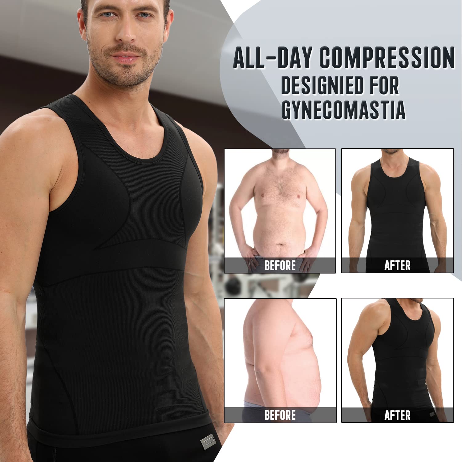 Men's Gynecomastia Compression Shirt - Slimming Tank Top Undershirt & Body Shaper Vest for Post-Surgery, Workout & Everyday Comfort