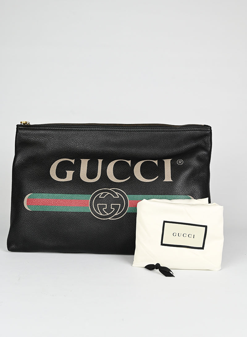Gucci Black Leather Logo Pochette Handbag - Perfect for Evening Parties, Date Nights & Special Occasions