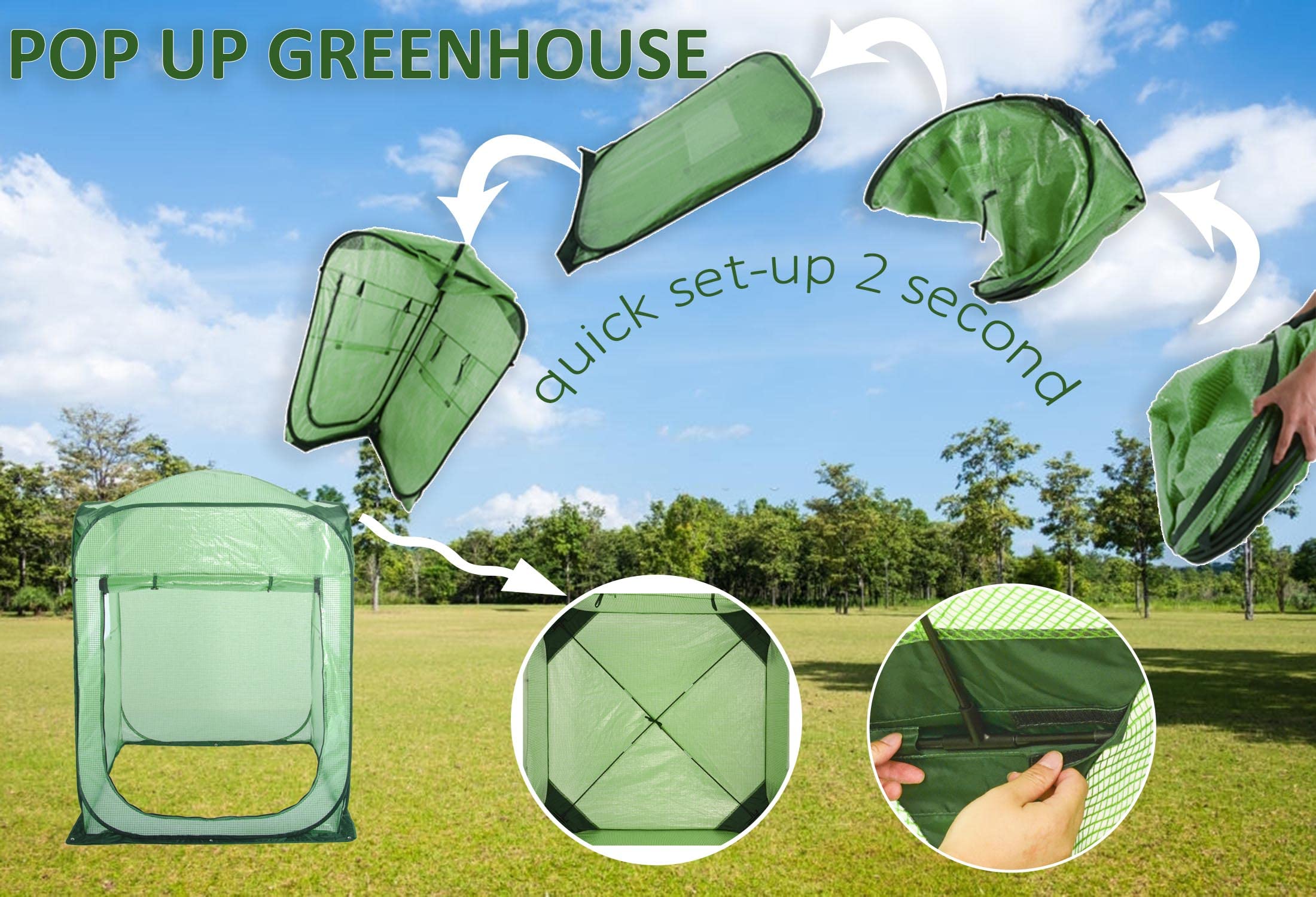 Porayhut Pop Up Greenhouse Tent - X-Large Portable Walk-in Plant House for Indoor/Outdoor Gardening, PE Mesh Cover Protects Plants from Cold, Frost & Birds | Perfect for Flowers, Vegetables & Seedlings in Backyard, Patio or Balcony