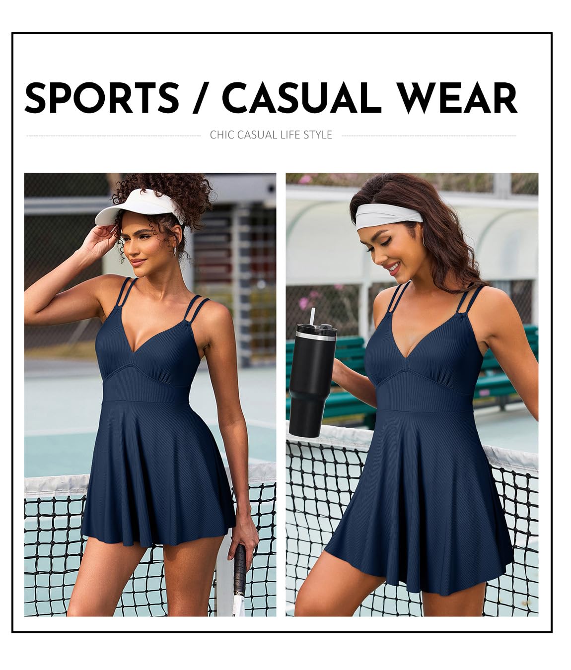 Women's One Piece Swim Dress with Tummy Control - Ribbed A-Line Skirted Bathing Suit for Beach, Pool & Vacation | Aleumdr