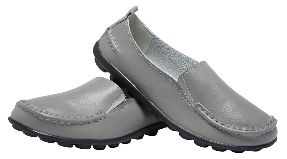 Women's Genuine Leather Loafers - Comfortable Slip-On Flat Shoes for Work, Office & Casual Wear | Non-Slip Sole & Cushioned Insole
