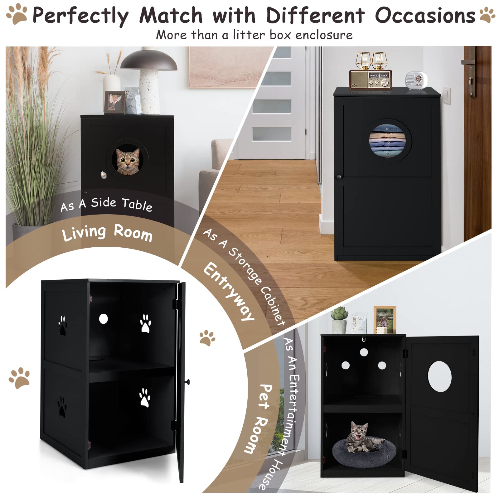 Tangkula 2-Tier Cat Litter Box Enclosure - Hidden Cat Washroom Furniture with Privacy Design, Anti-Toppling Device & Ventilation for Large Cats (Black) | Perfect for Home, Apartment & Pet-Friendly Spaces
