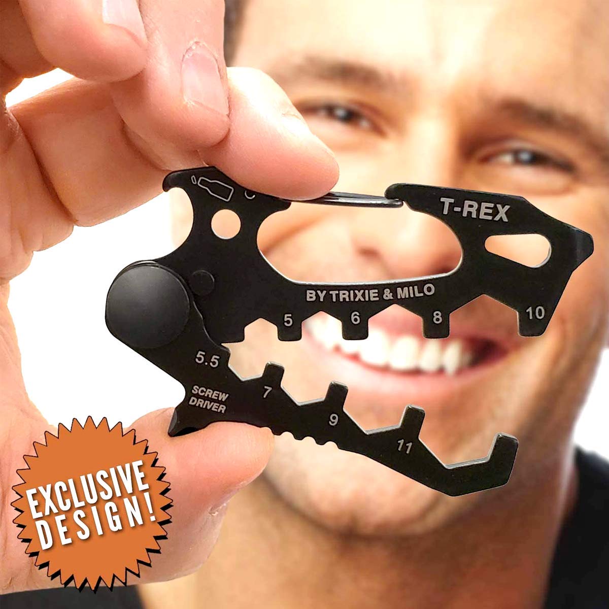 Trixie & Milo T-Rex Carabiner Multitool - Keychain Bottle Opener with Screwdriver for Men | Durable Travel & EDC Accessory | Perfect for Camping, Hiking, Outdoor Adventures & Everyday Carry