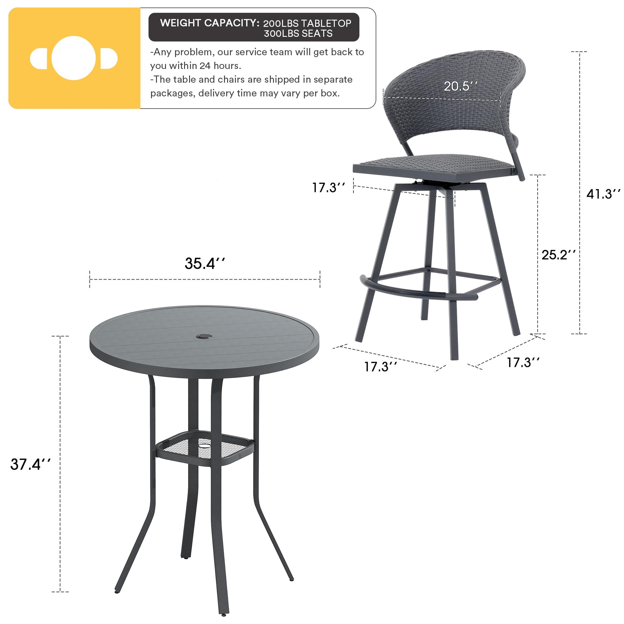 VICLLAX 3-Piece Outdoor Bar Set - 35.5