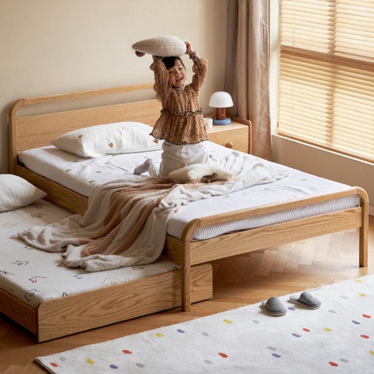 Solid Oak Wood Single Platform Bed with Wheels - No Headboard, Modern Minimalist Bed Frame for Small Spaces, Dorm Rooms & Guest Bedrooms