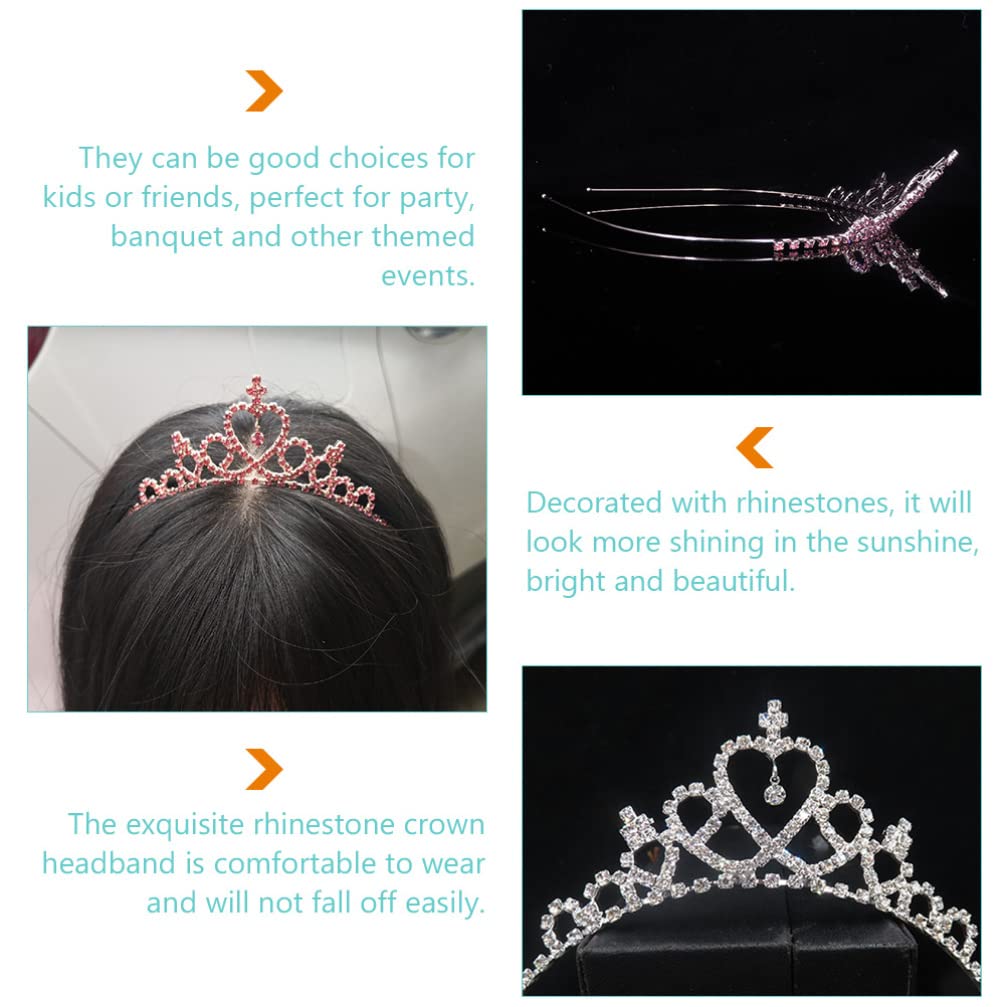 2PCS Rhinestone Crown Headbands for Kids & Girls - Sparkly Tiaras, Fashion Headdress, Hair Hoops for Birthday Parties, Pageants & Dress-Up Play