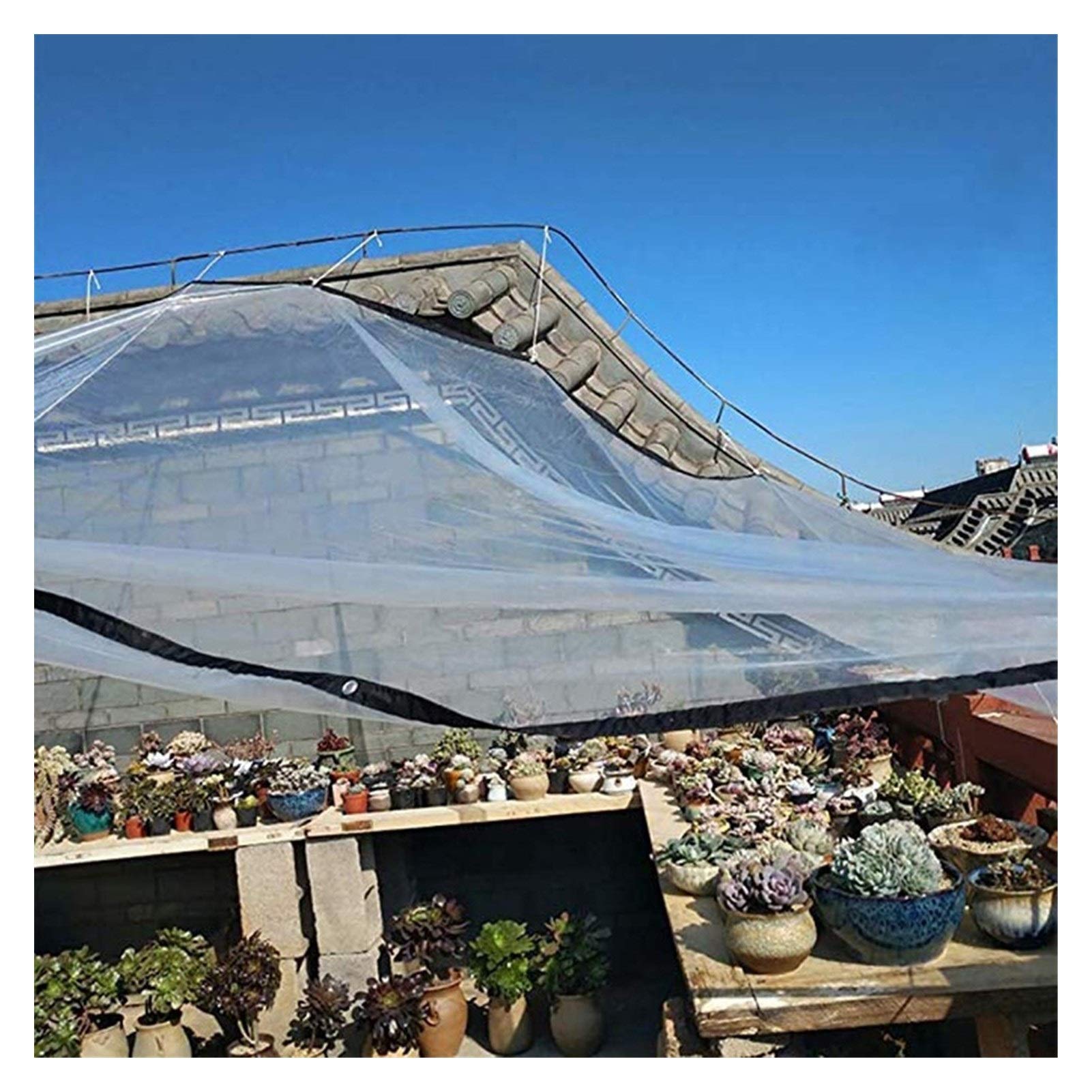 LSXIAO Clear Transparent Tarpaulin - 4X10M Waterproof Plastic Film with Grommets & Rope for Patio Enclosure, Balcony Curtains, Greenhouse Cover - Rainproof, Windproof & Insulating Outdoor Protection - Ideal for Garden, Camping & Weather Protection