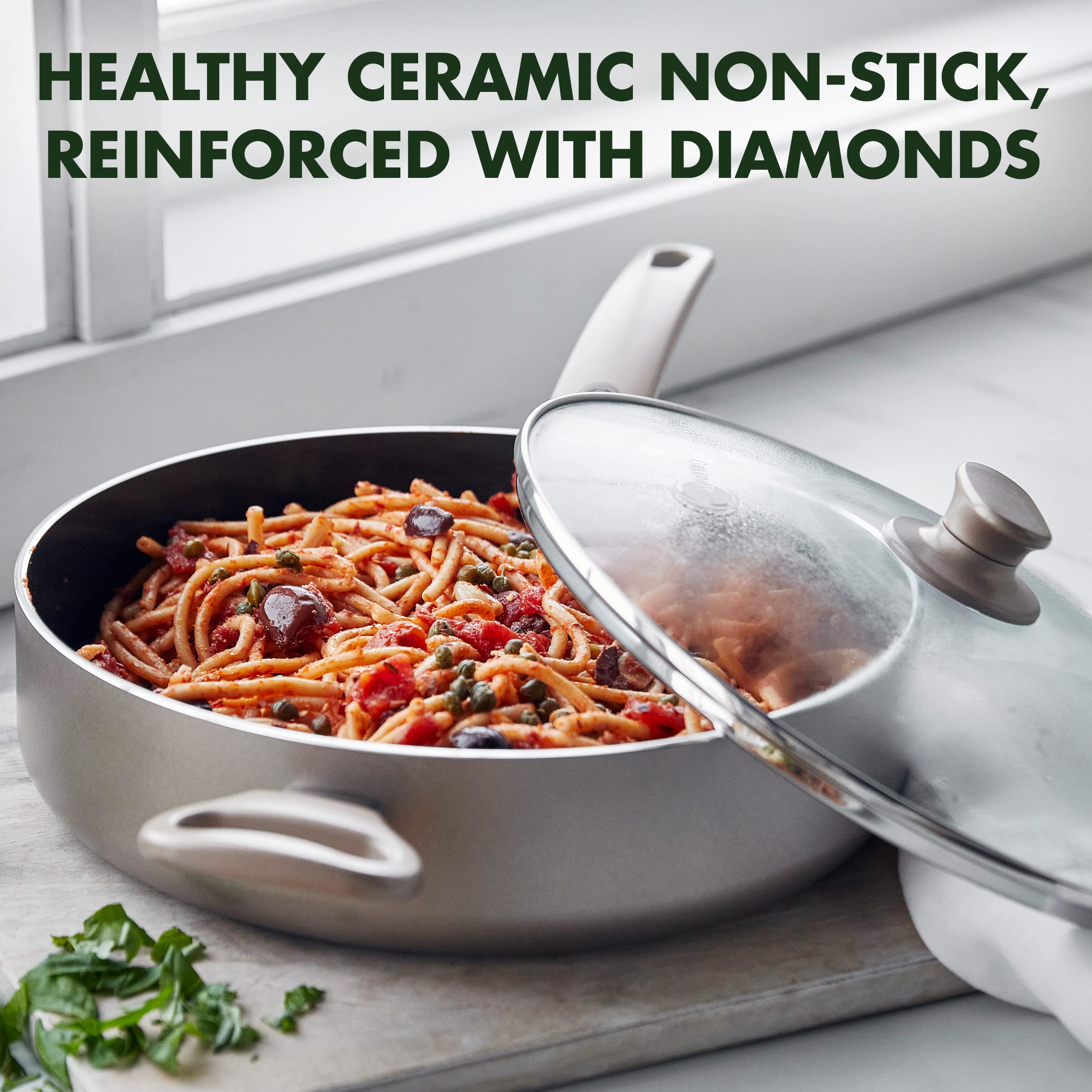 GreenPan CC000791-001 Cambridge 10-Inch Healthy Ceramic Nonstick Fry Pan - PFOA-Free, Induction Compatible, Oven & Dishwasher Safe Sauté Pan with Glass Lid - Bronze Cookware for Healthy Cooking & Frying at Home
