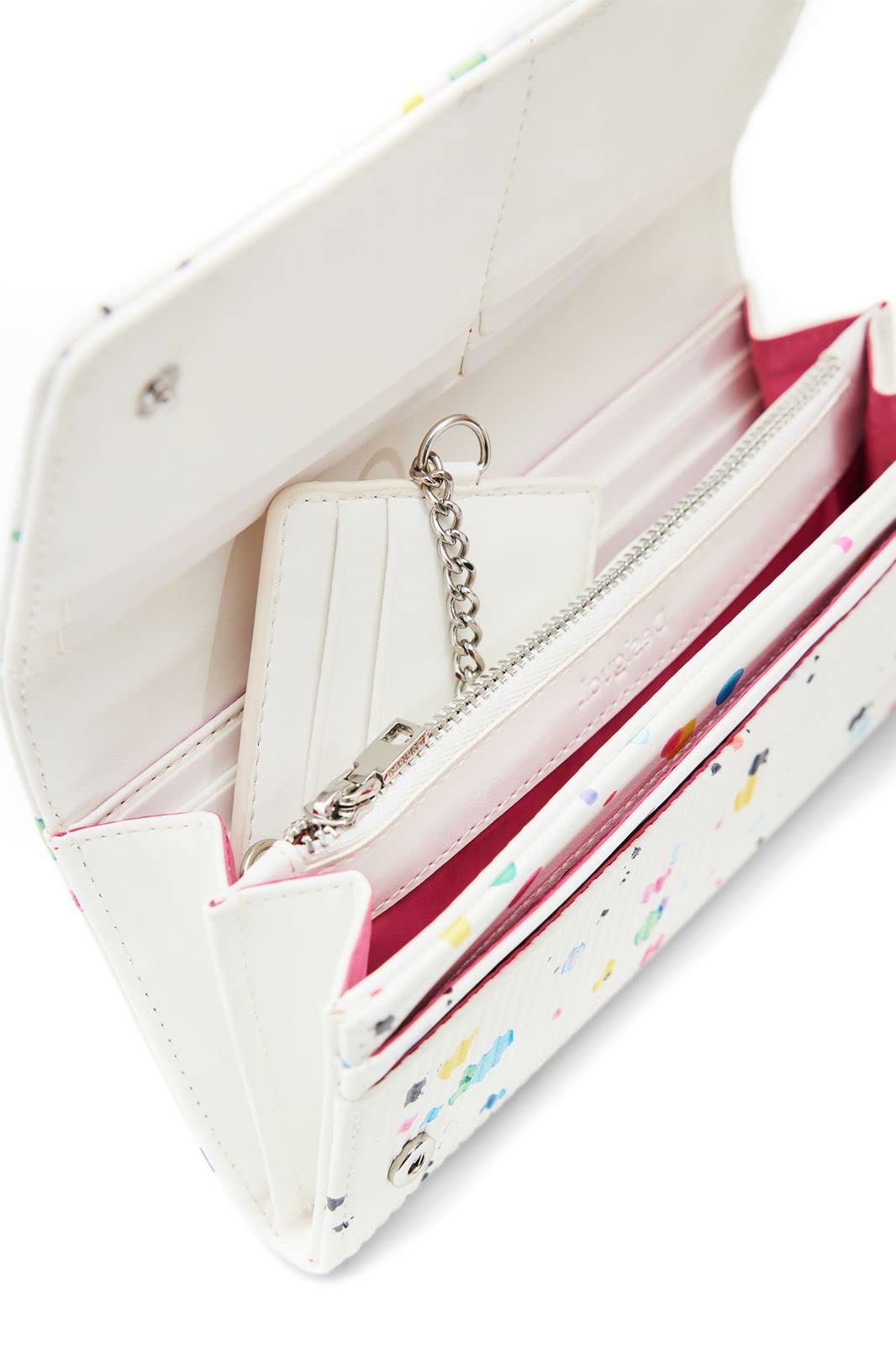 Desigual Women's PU Leather Long Wallet - Slim Bifold Clutch with Multiple Card Slots & Zipper Pocket (White) - Perfect for Everyday Use, Travel & Gift Giving