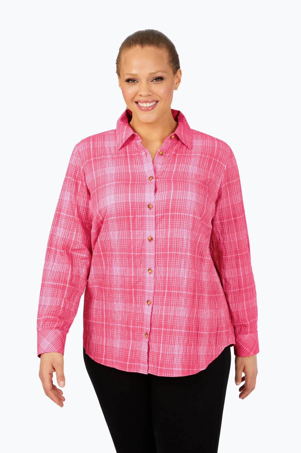 Stylish Rhea Plus Plaid Long Sleeve Shirt for Women - Trendy Fall Fashion Top for Work, Date Night & Casual Outings