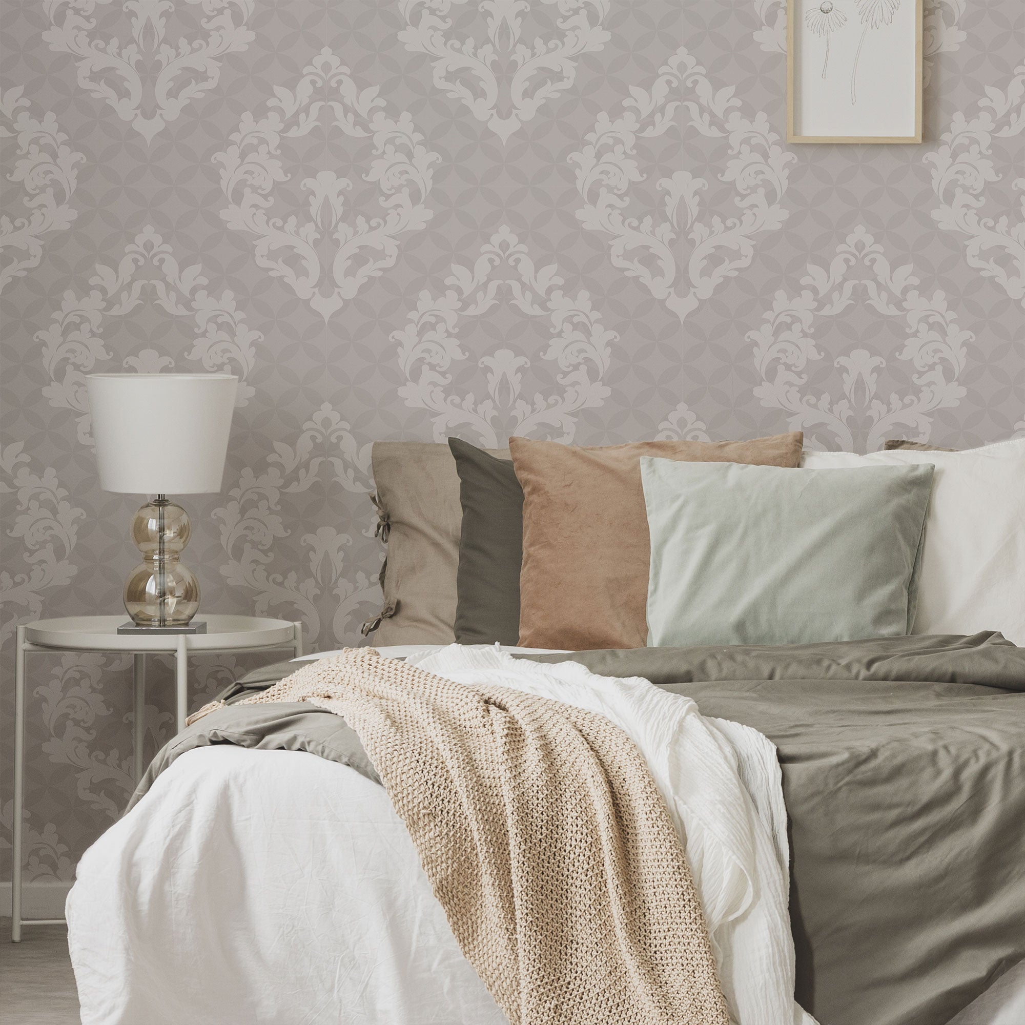 Grey Damask Peel and Stick Removable Wallpaper - Self-Adhesive Wall Decor for Bedroom, Living Room & Office - Easy to Install & Remove
