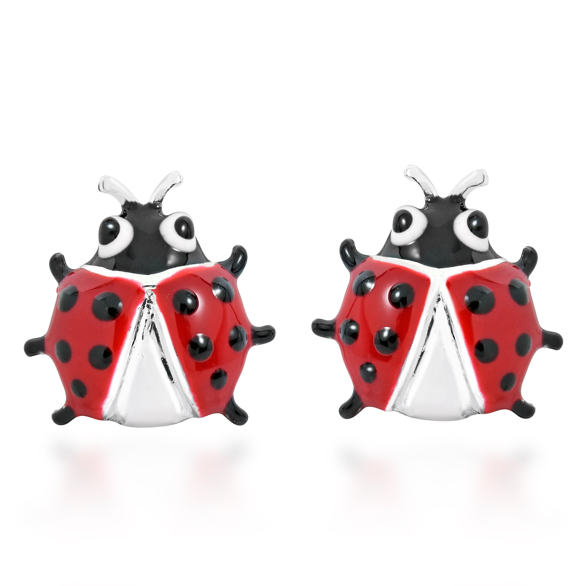 AeraVida Whimsical Ladybug Red Enamel .925 Sterling Silver Stud Earrings for Women | Cute Insect Inspired Fashion Jewelry | Perfect Gift for Birthdays, Valentine's Day & Everyday Wear