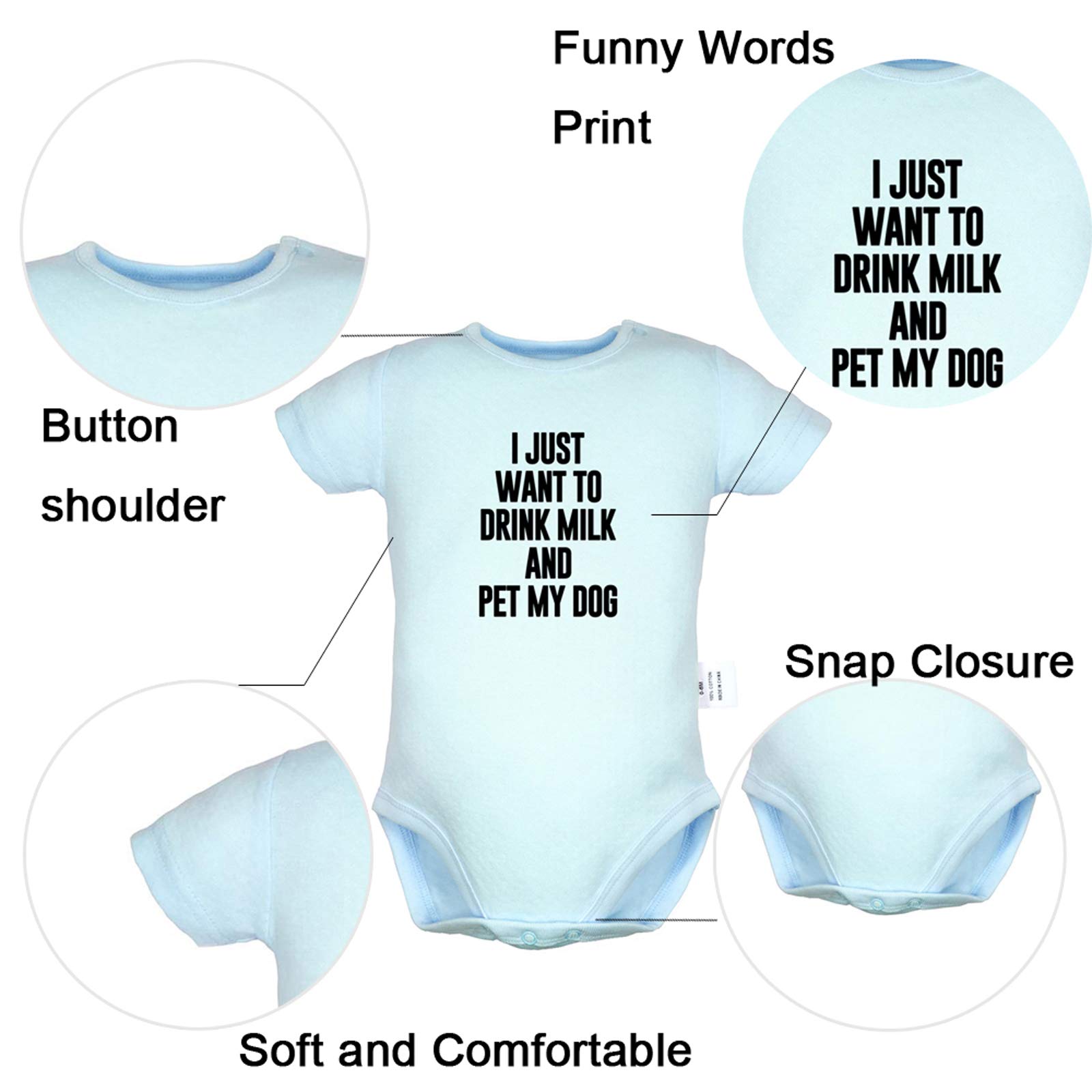 iDzn Funny Baby Romper - 2 Pack 'I Just Want to Drink Milk & Pet My Dog' Cute Infant Bodysuit Jumpsuit | Perfect for Playtime, Photo Shoots & Everyday Wear