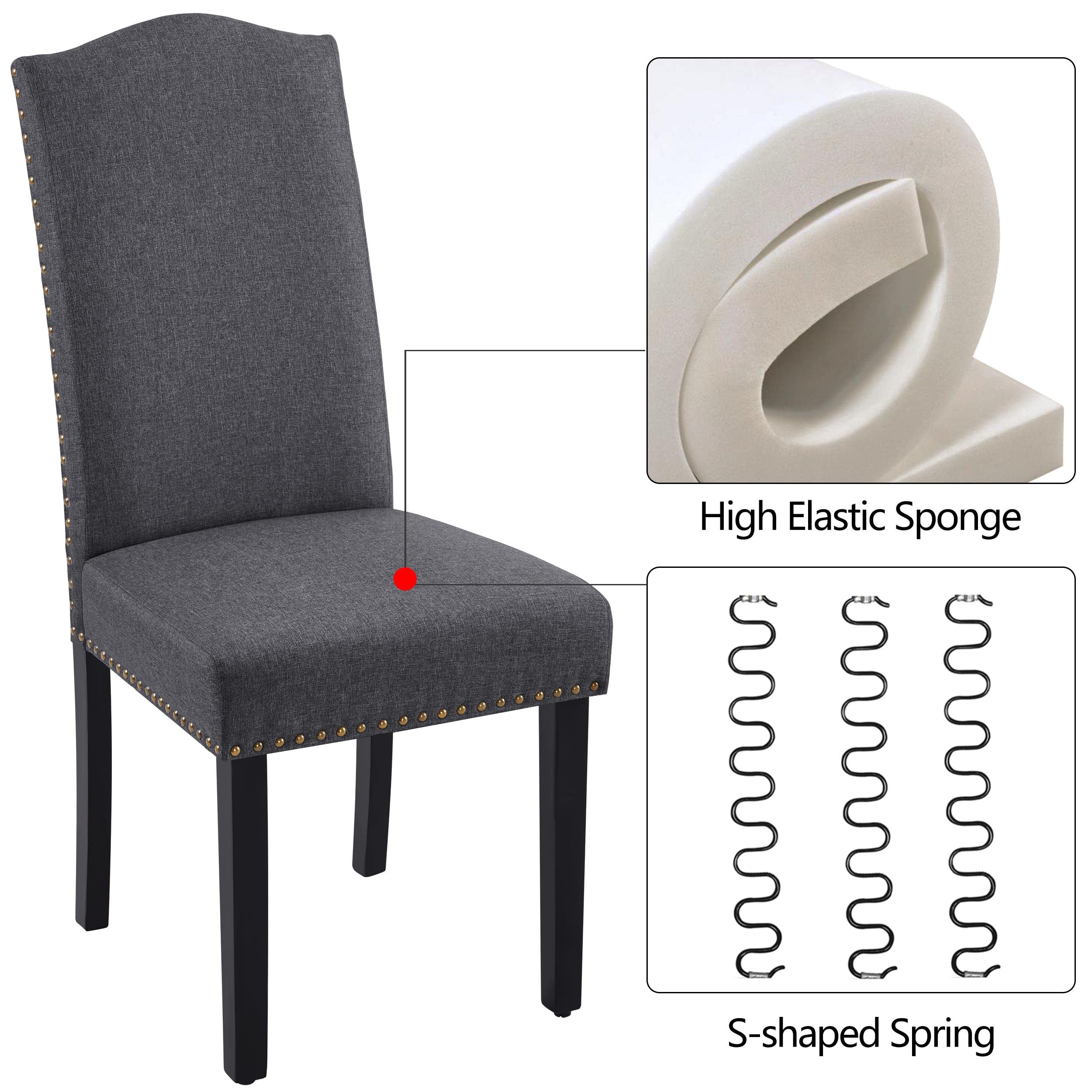 Topeakmart Classic Fabric Parson Dining Chairs Set of 2 - Dark Gray Upholstered Chairs with Rubber Wood Legs for Dining Room, Living Room, Restaurant & Hotel Decor | Comfortable Seating for Home & Commercial Use