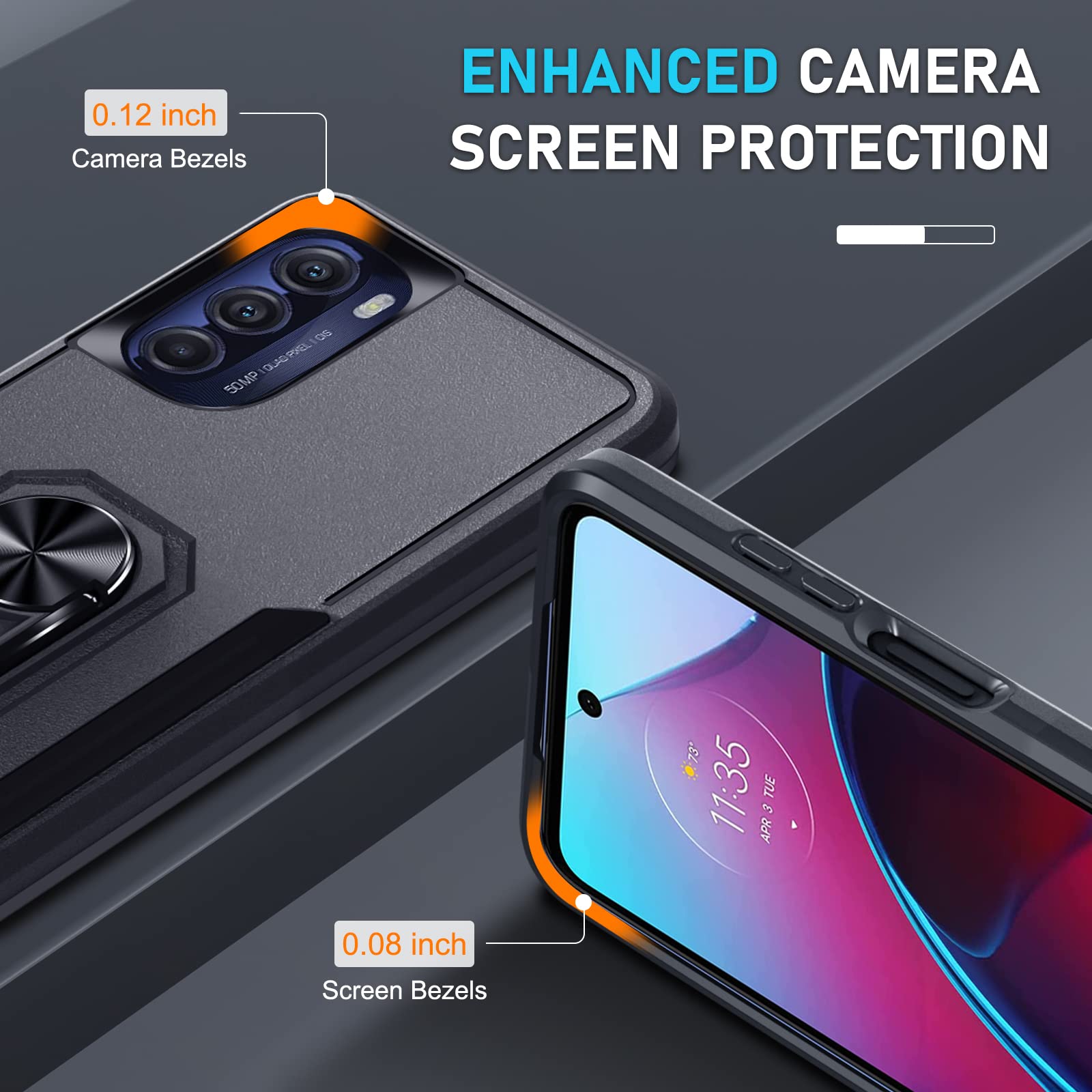 Janmitta Heavy Duty Shockproof Case for Moto G 5G 2022 with Built-in Rotatable Metal Ring Holder & Kickstand | Includes Screen Protector | Black Matte Finish | Perfect for Outdoor Activities, Travel & Daily Protection