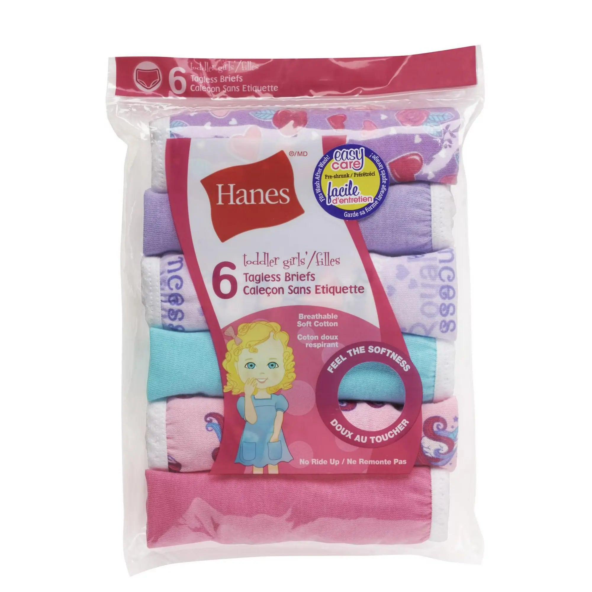 Hanes Toddler Girls Tagless Cotton Underwear 6-Pack - Soft & Comfortable for Everyday Wear, Playtime & School