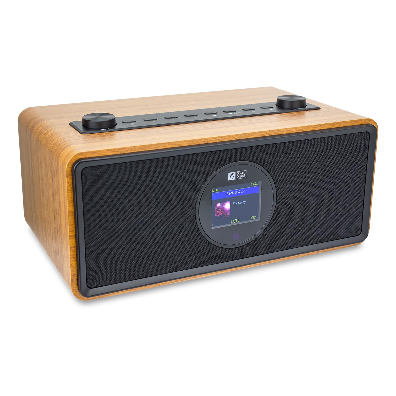 Ocean Digital WR-860 FM/Wi-Fi Internet Radio with Stereo Speakers - Alarm Clock, Sleep Timer, Aux Input & Line Out - 2.4