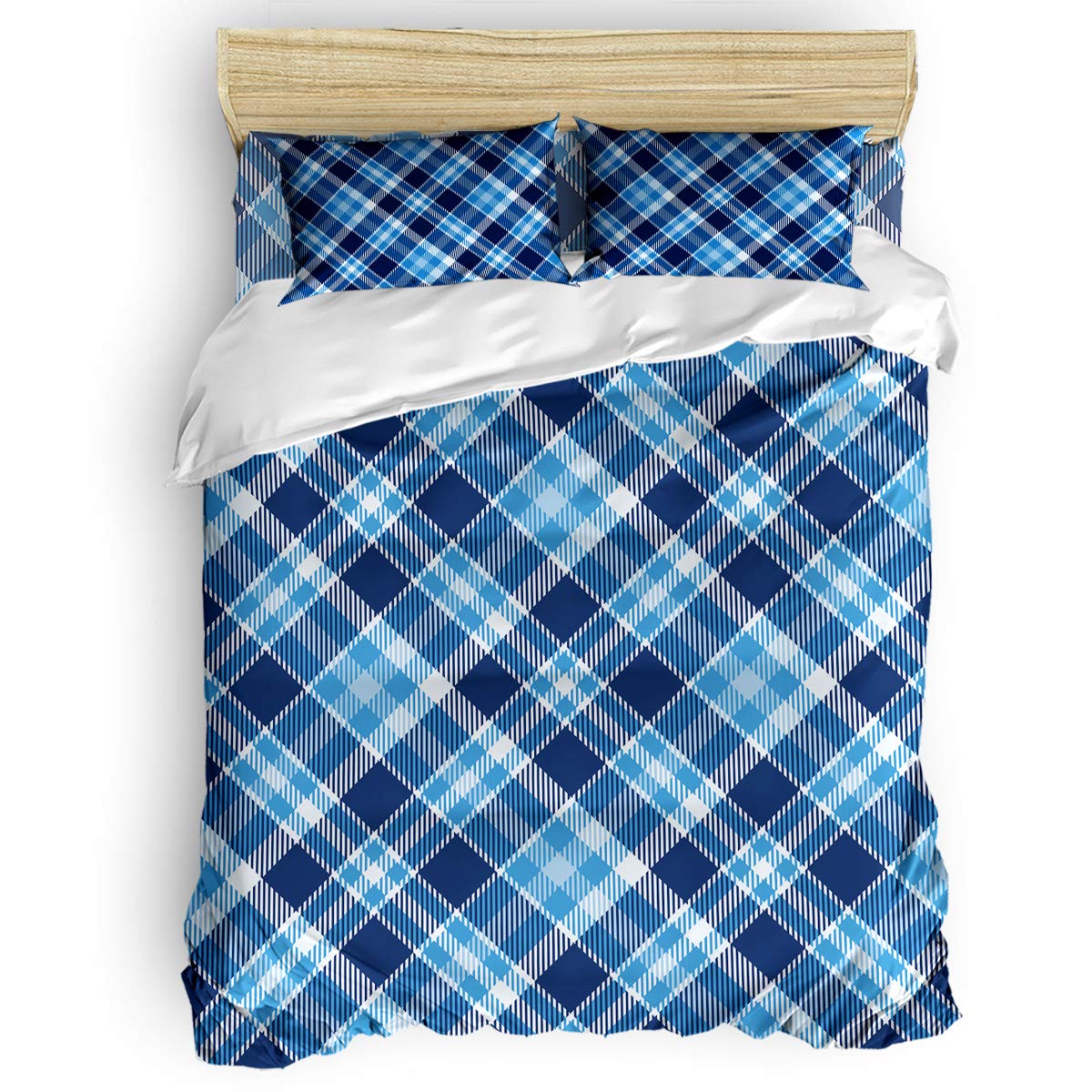 Plaid Duvet Cover Set King Size - Classic Tartan Stripes Scottish Pattern 4-Piece Soft Bedding Set | Protects Comforter & Duvet Insert | Perfect for Cozy Bedrooms, Guest Rooms & Winter Decor