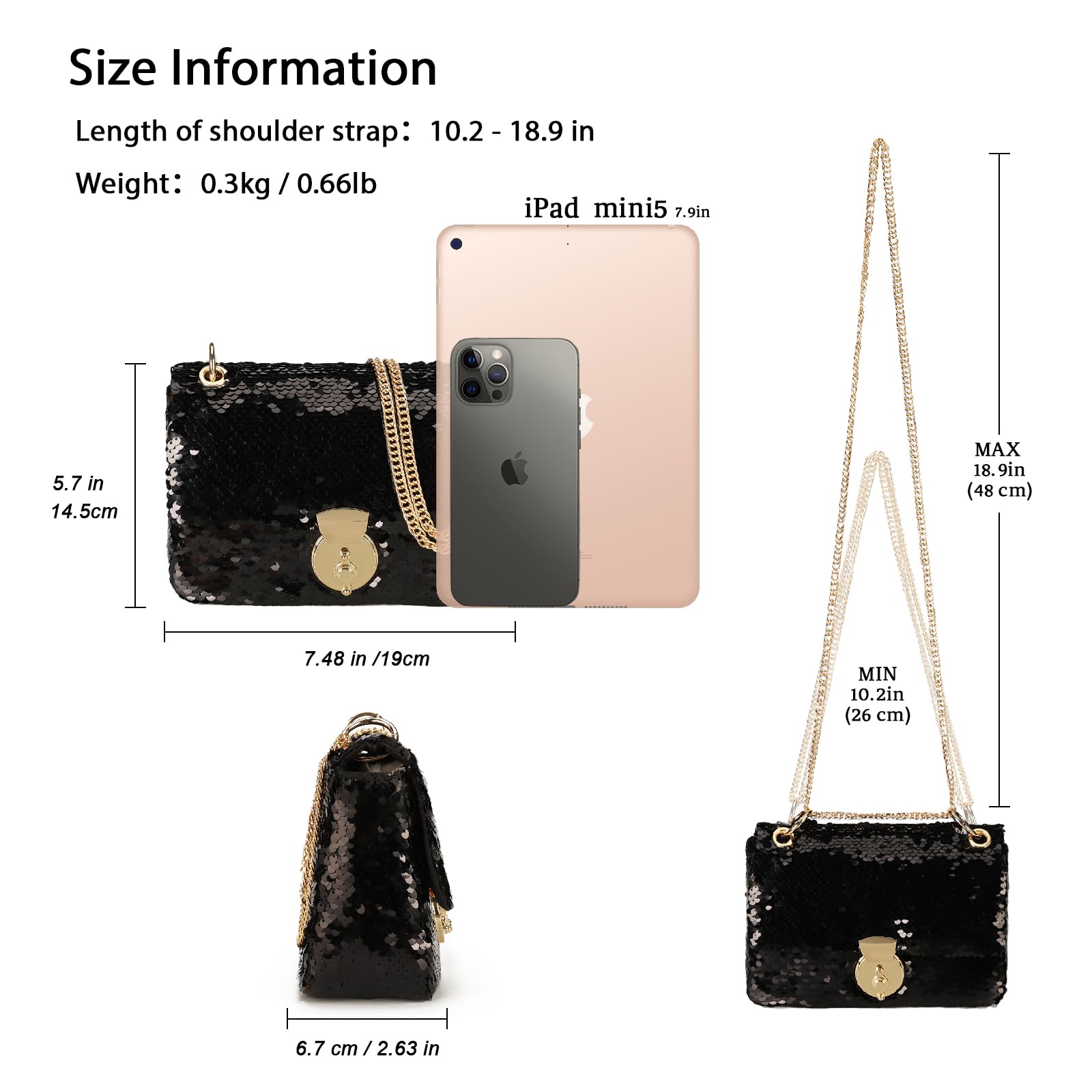 GLITZALL Women's Fashion Crossbody Bag - Shining Sequins Shoulder Purse with Chain Strap for Evening Party, Wedding, Prom & Night Out | Glitter Clutch Handbag